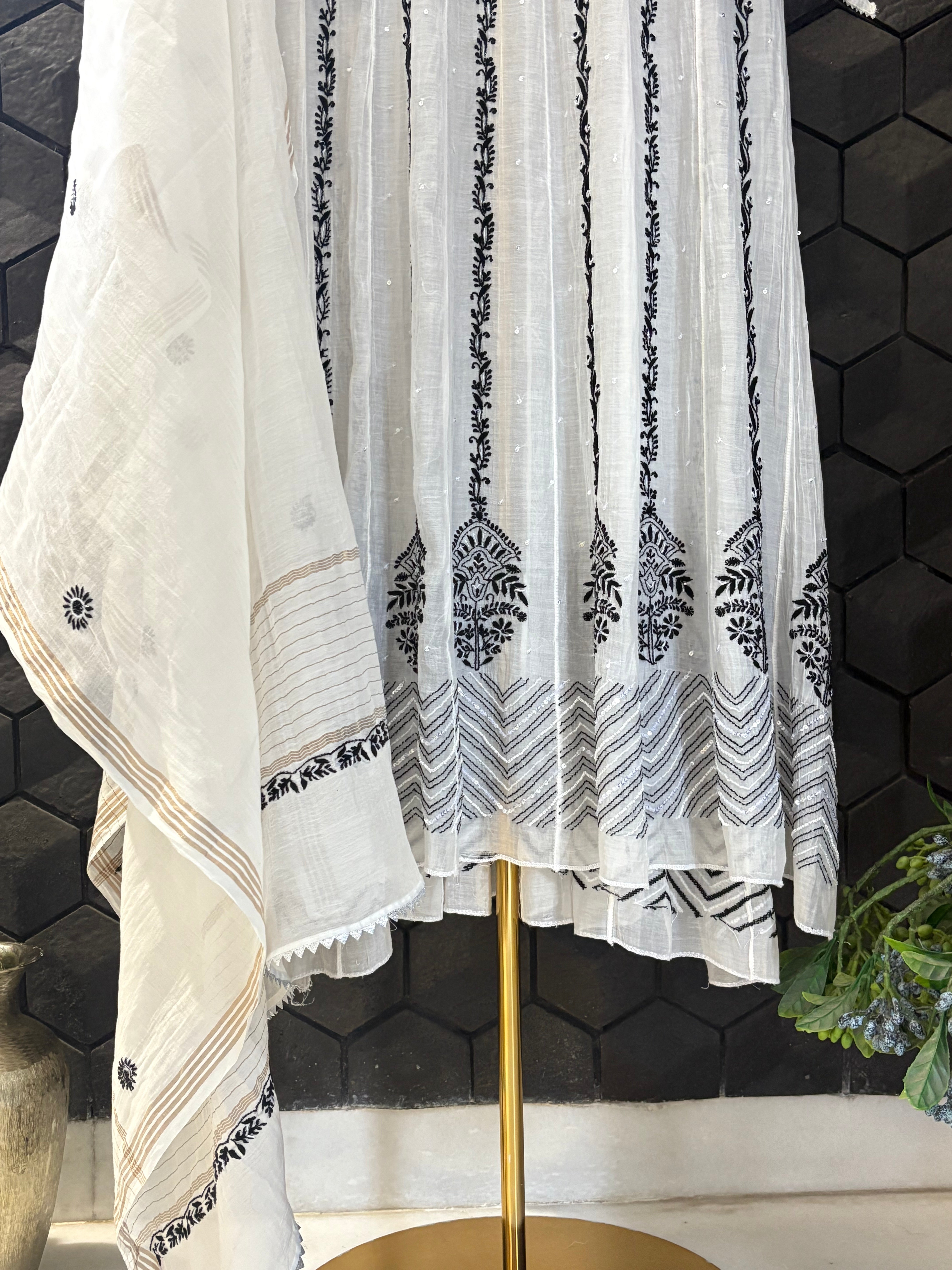 White Mul Chanderi Anarkali