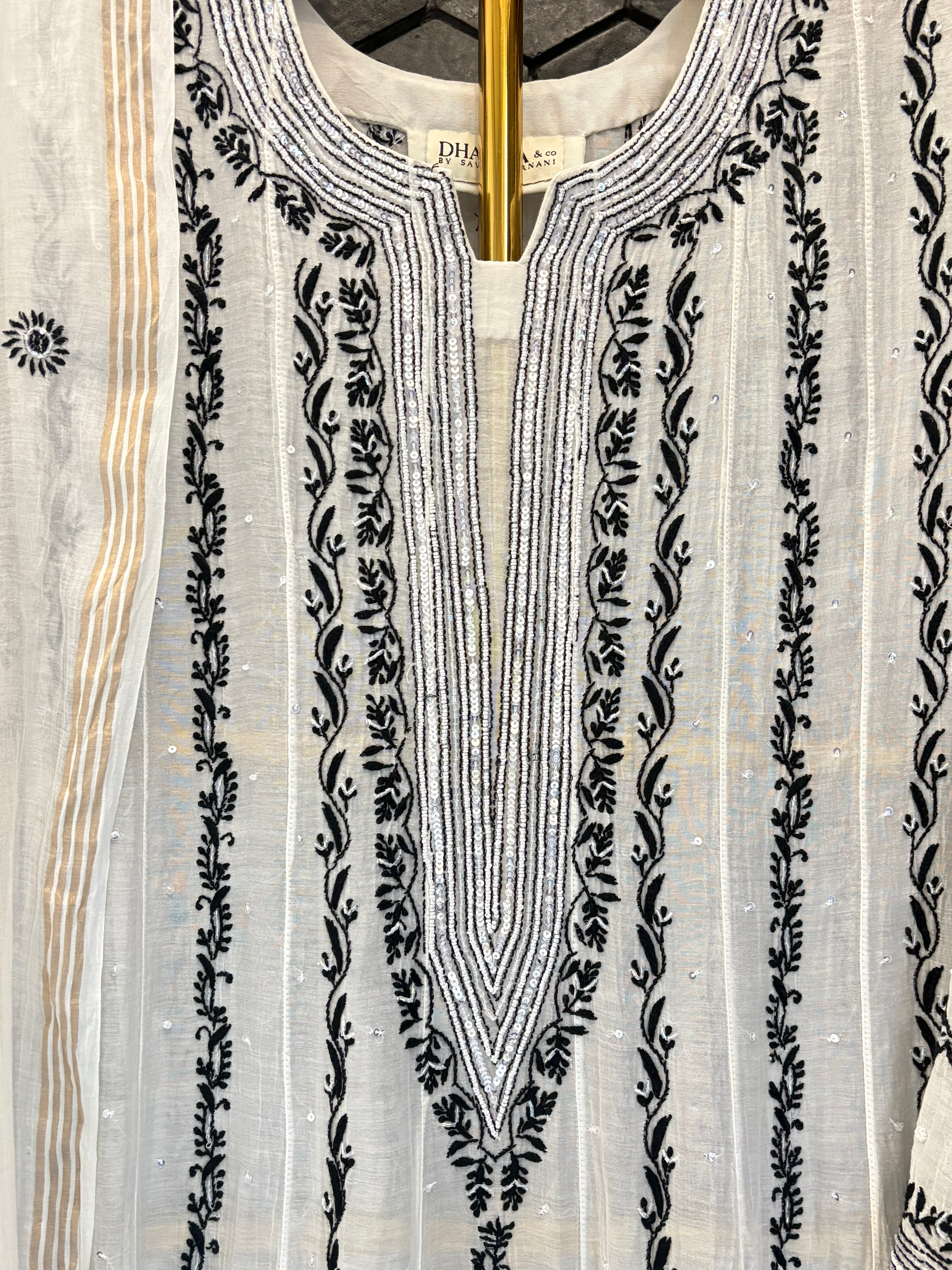 White Mul Chanderi Anarkali