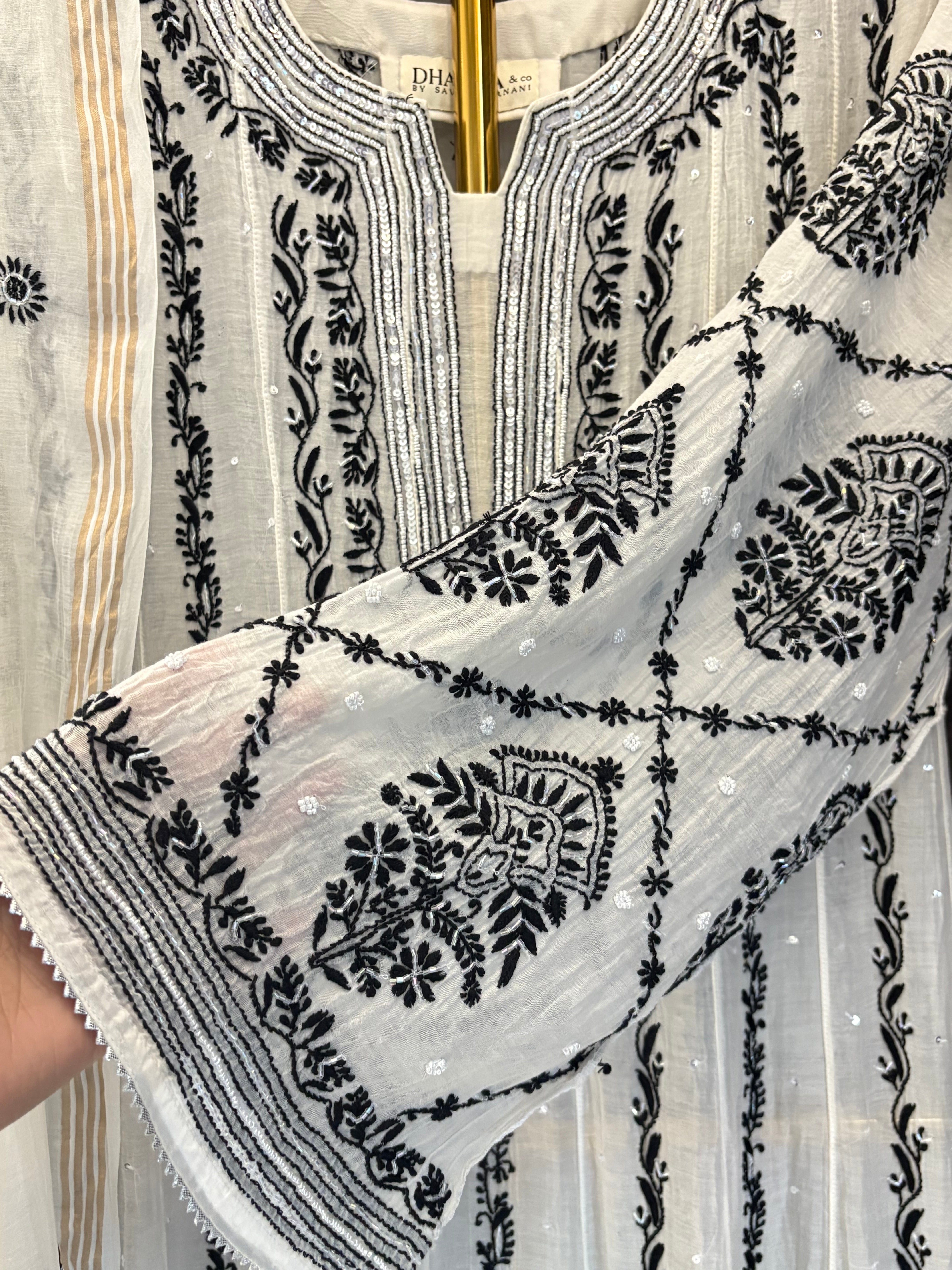White Mul Chanderi Anarkali