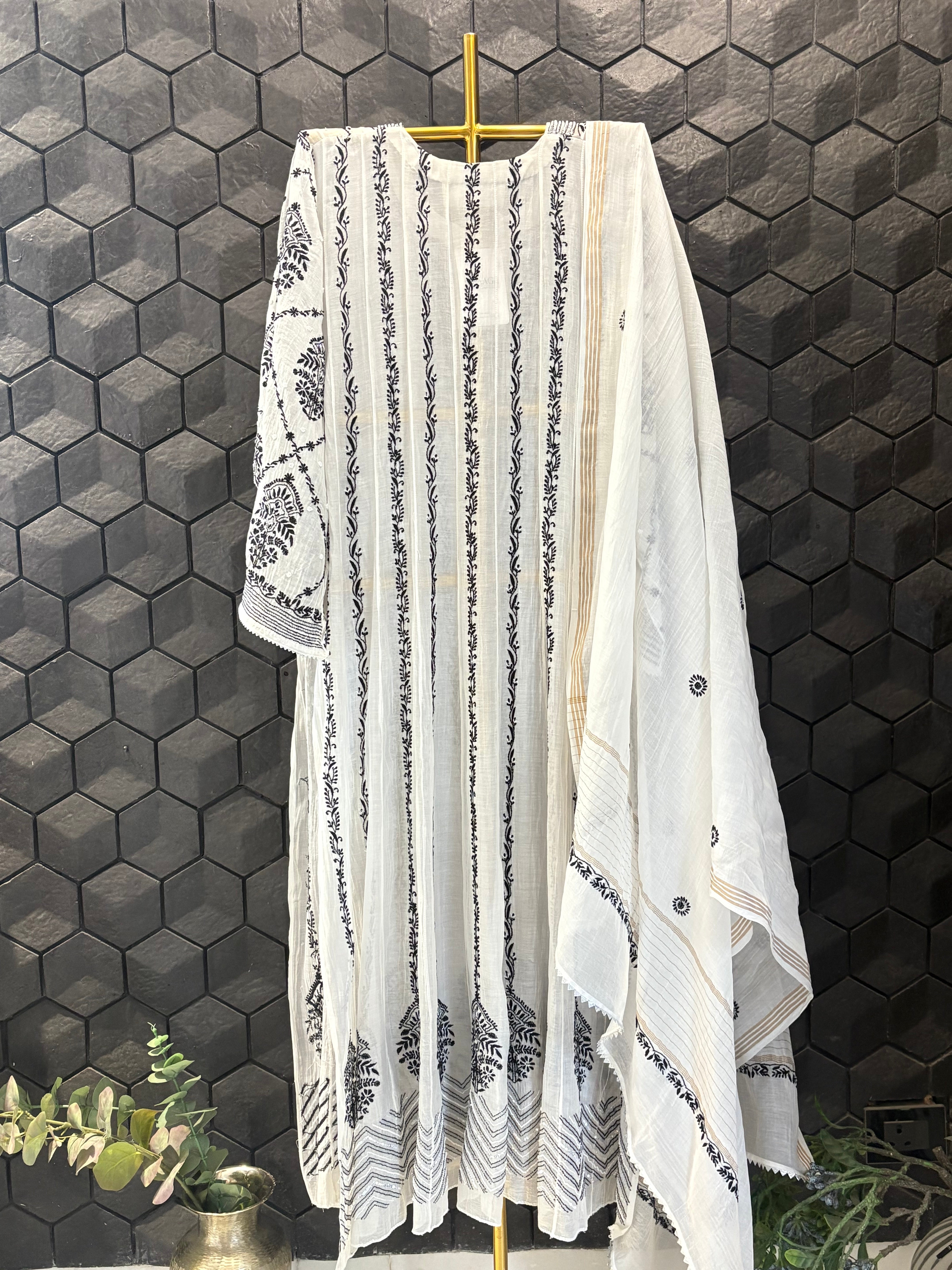White Mul Chanderi Anarkali