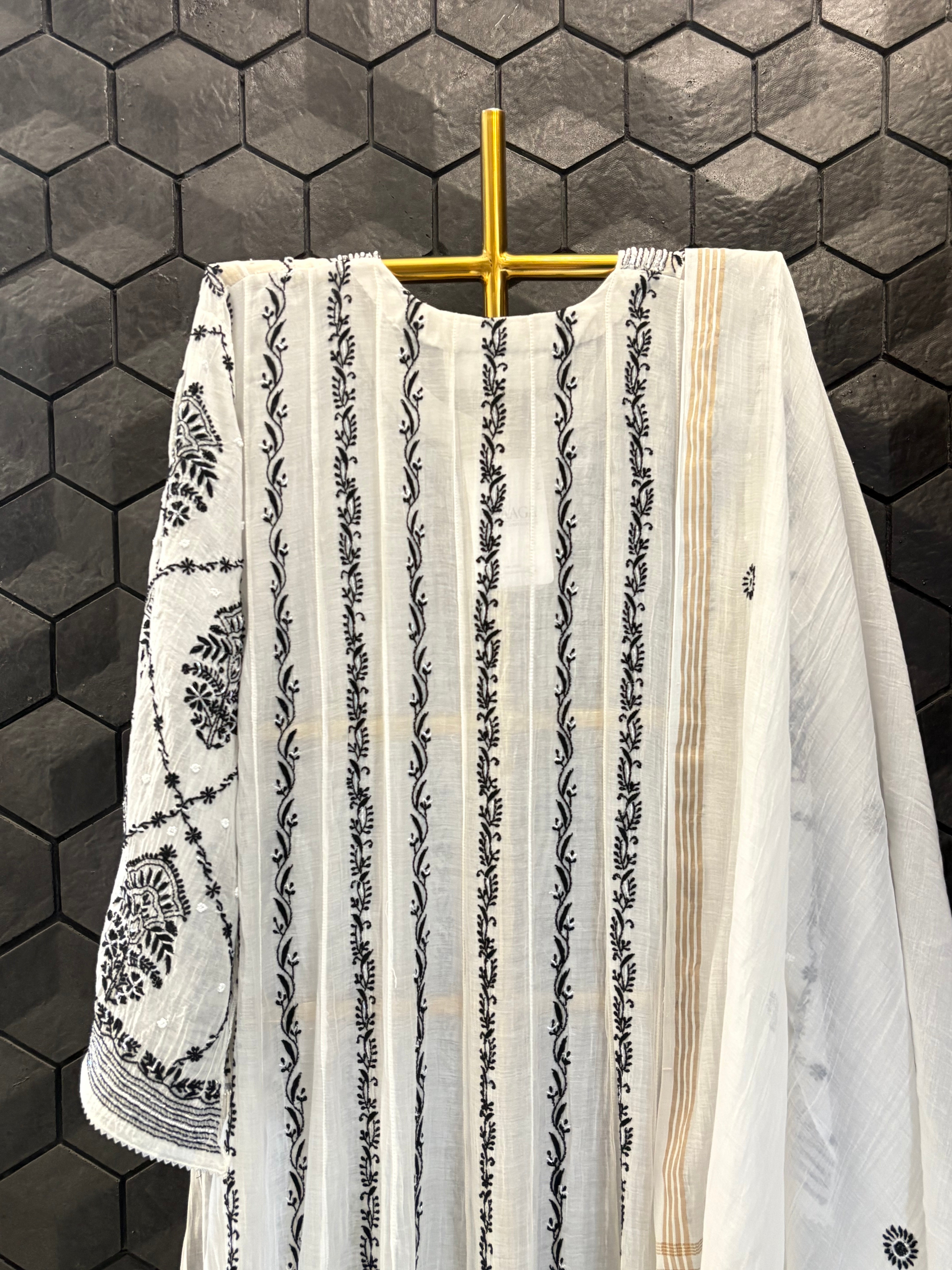 White Mul Chanderi Anarkali