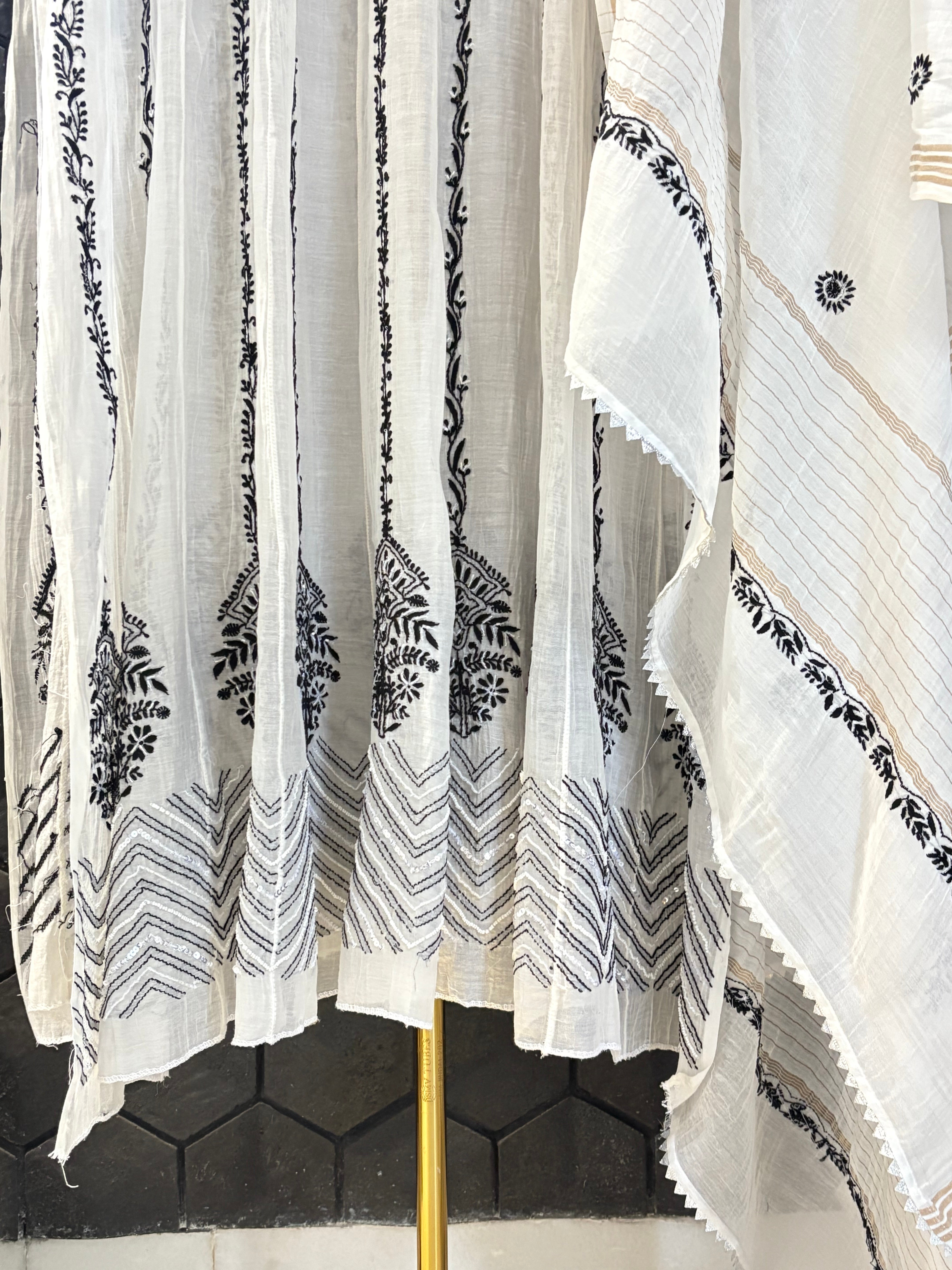 White Mul Chanderi Anarkali