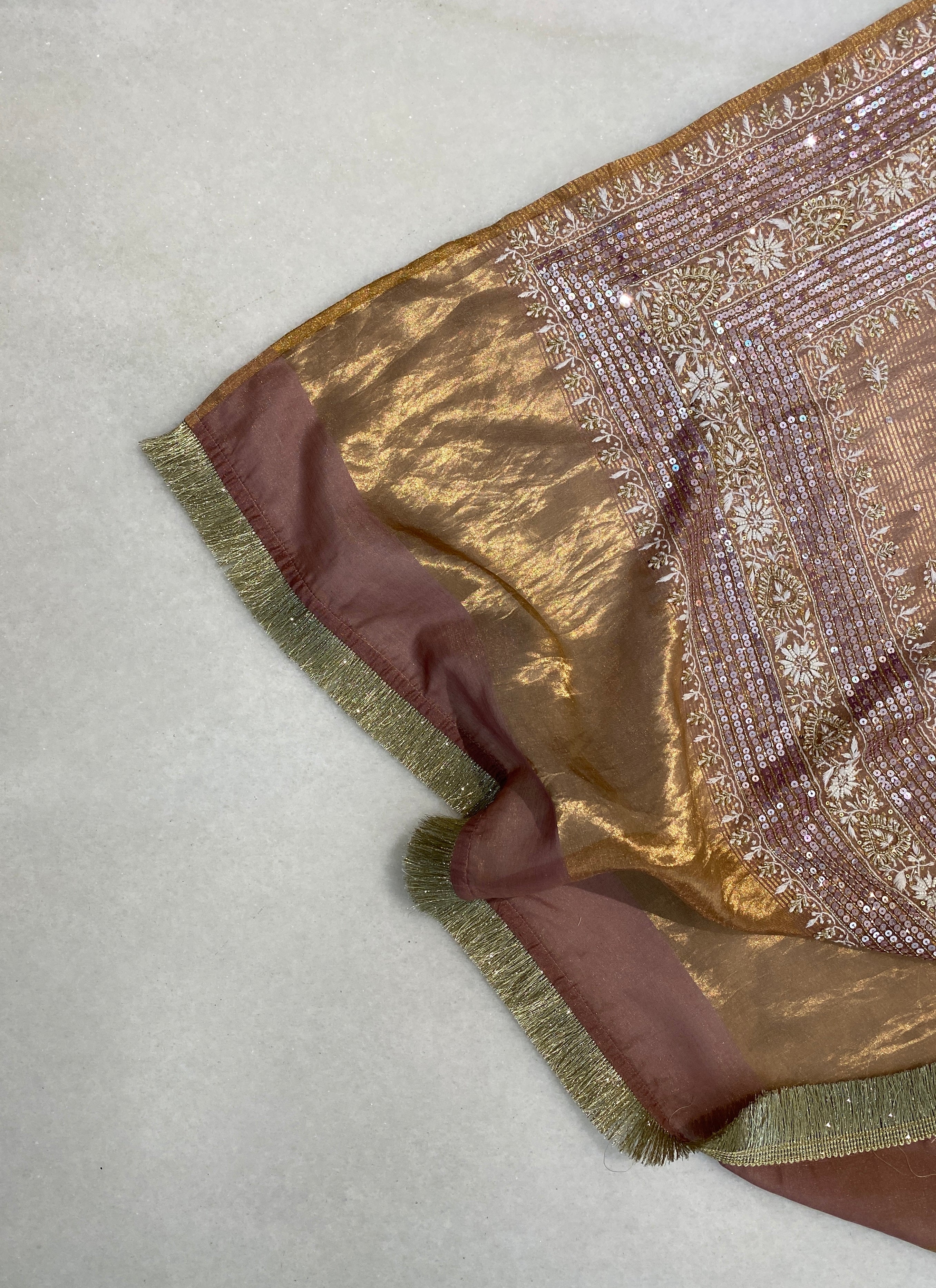 Onion Pink tissue chikankari anarkali set