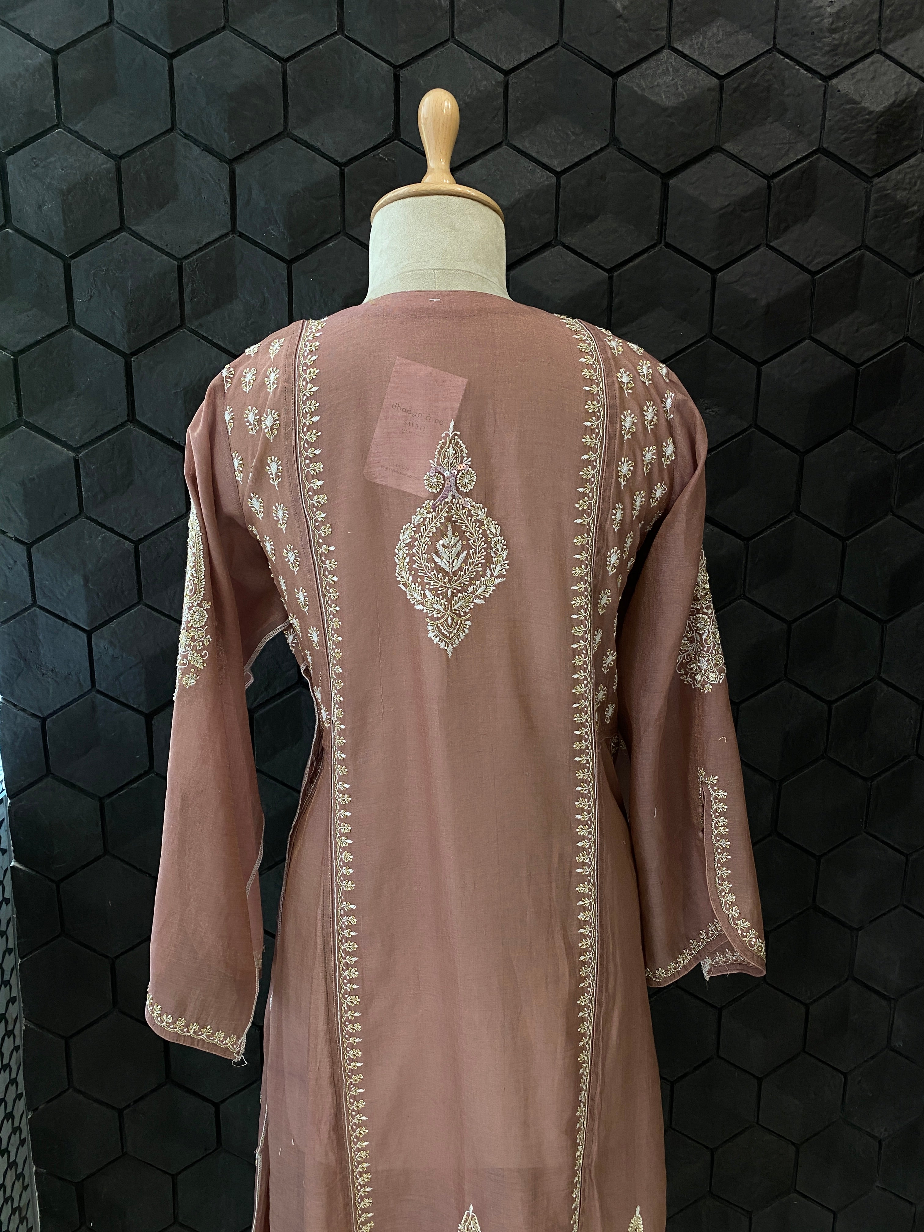 Onion Pink tissue chikankari anarkali set