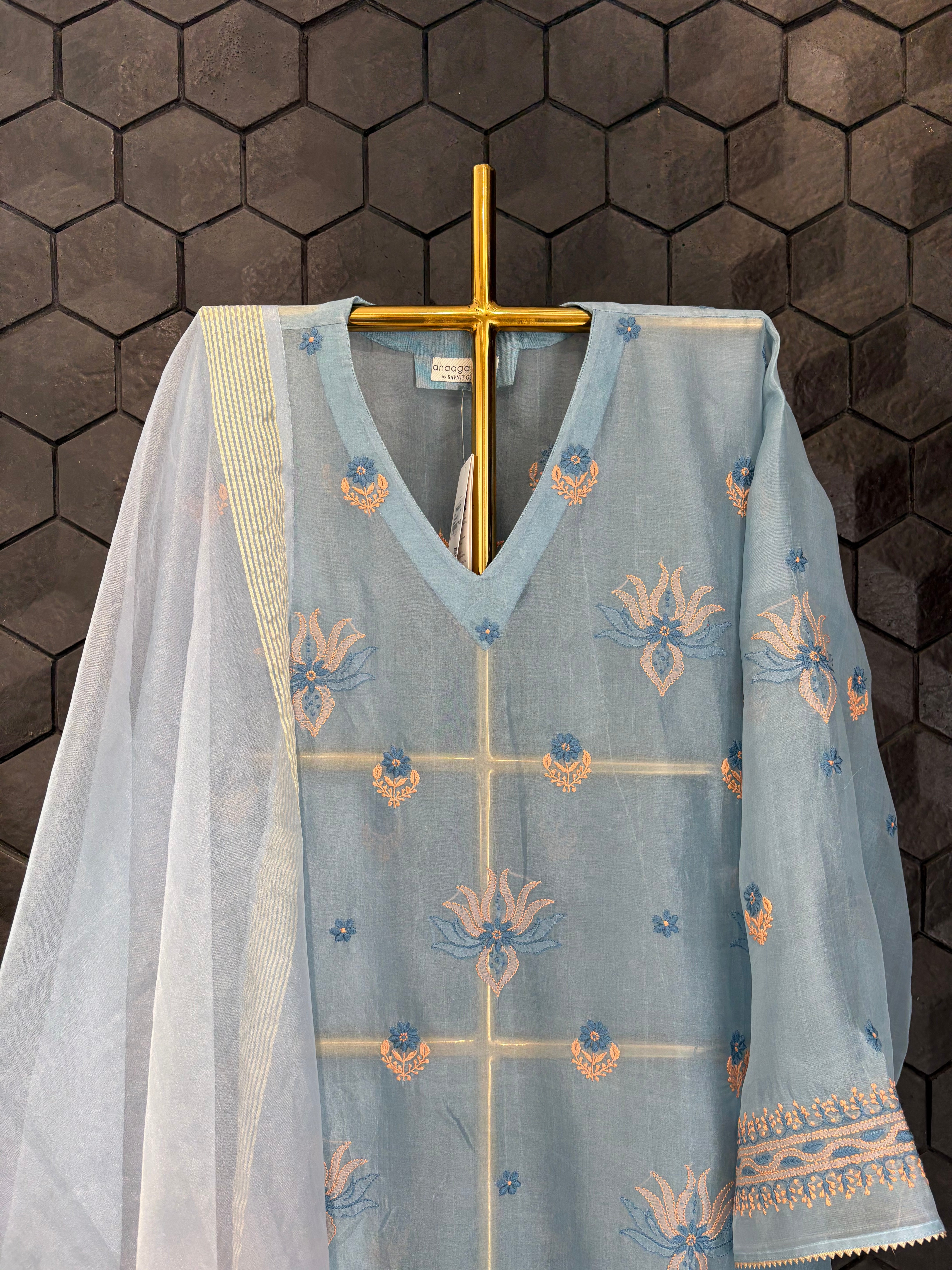 Sky Blue Chikankari Organza Kurta set