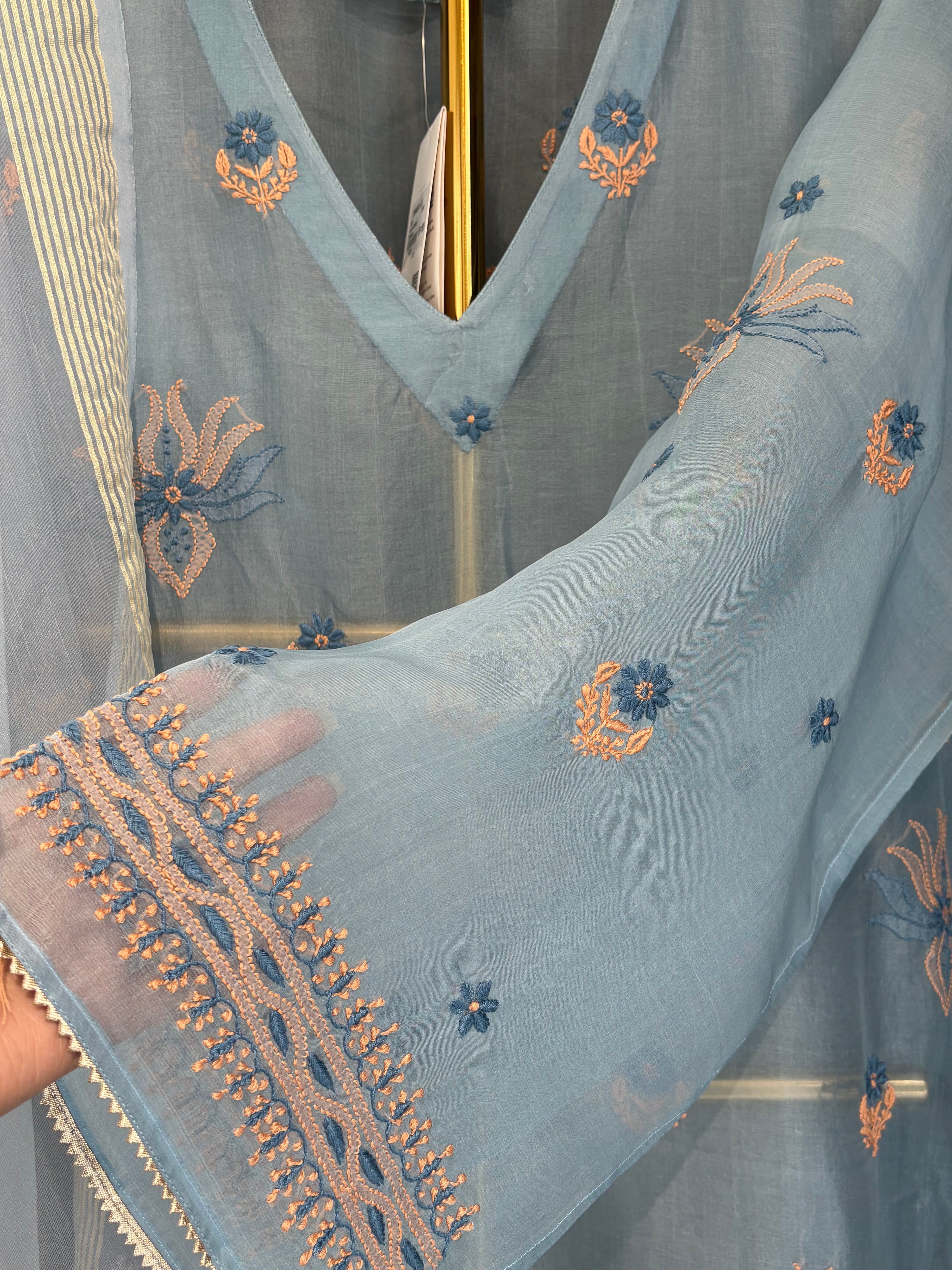 Sky Blue Chikankari Organza Kurta set