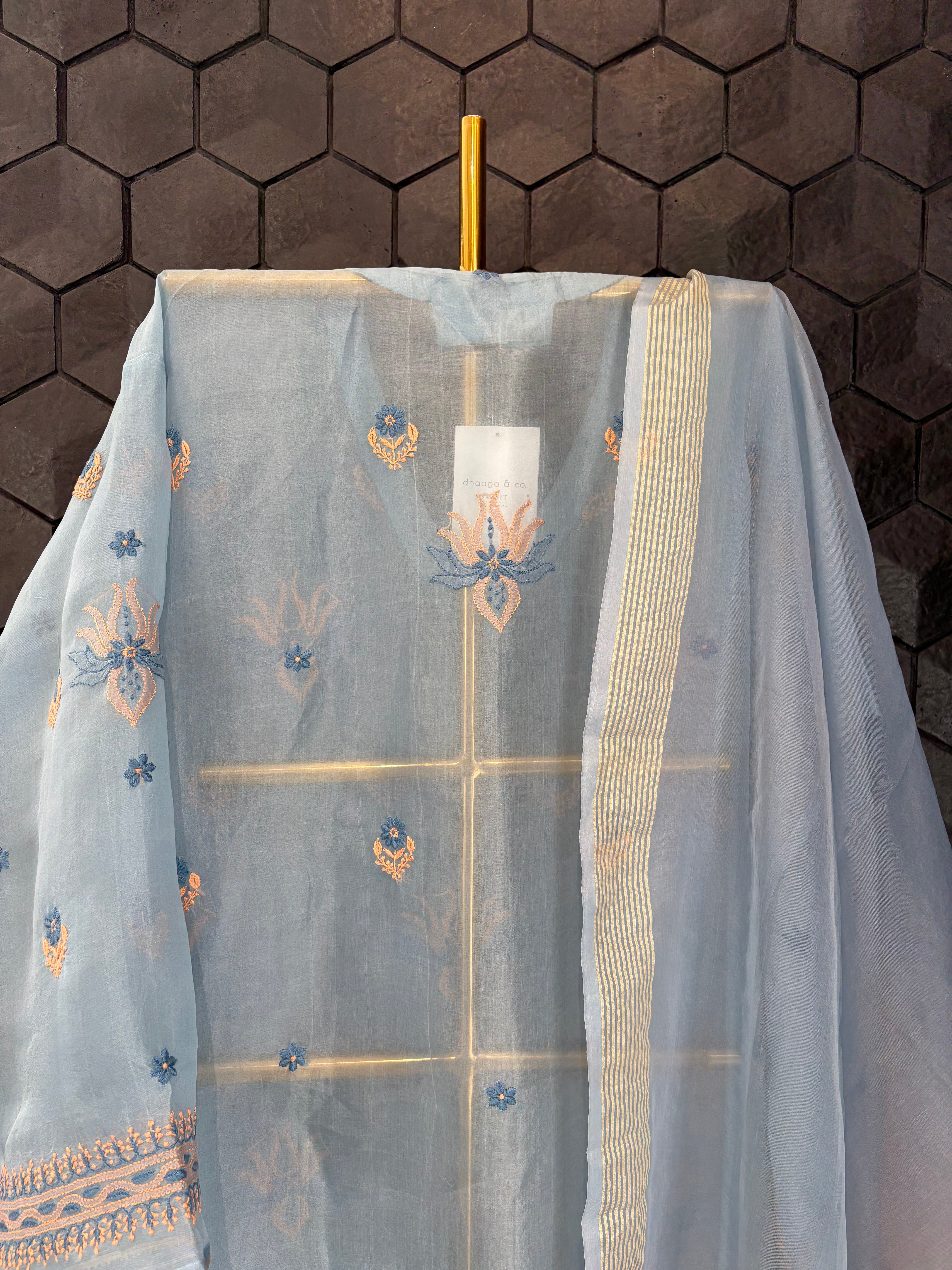 Sky Blue Chikankari Organza Kurta set