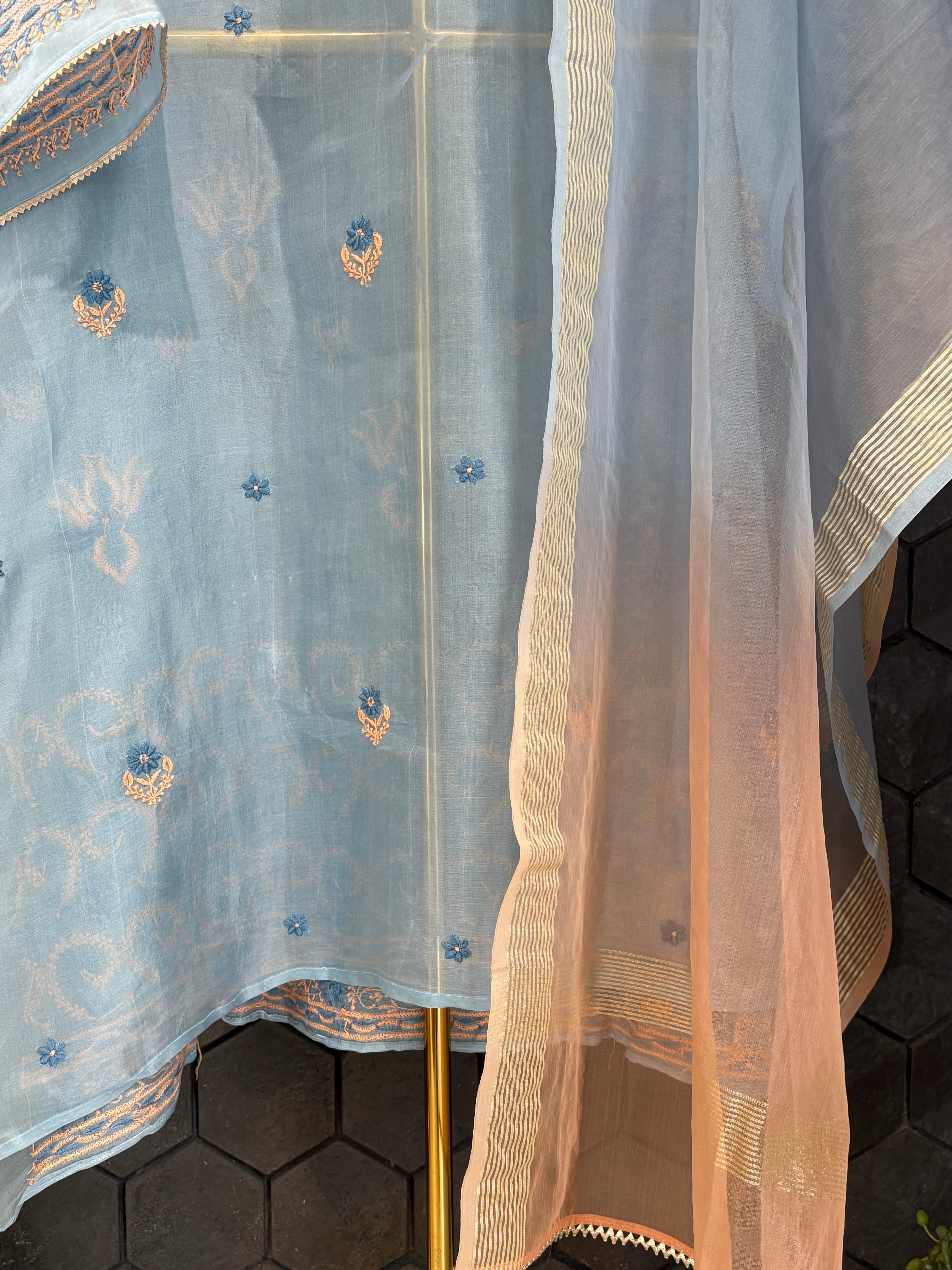 Sky Blue Chikankari Organza Kurta set