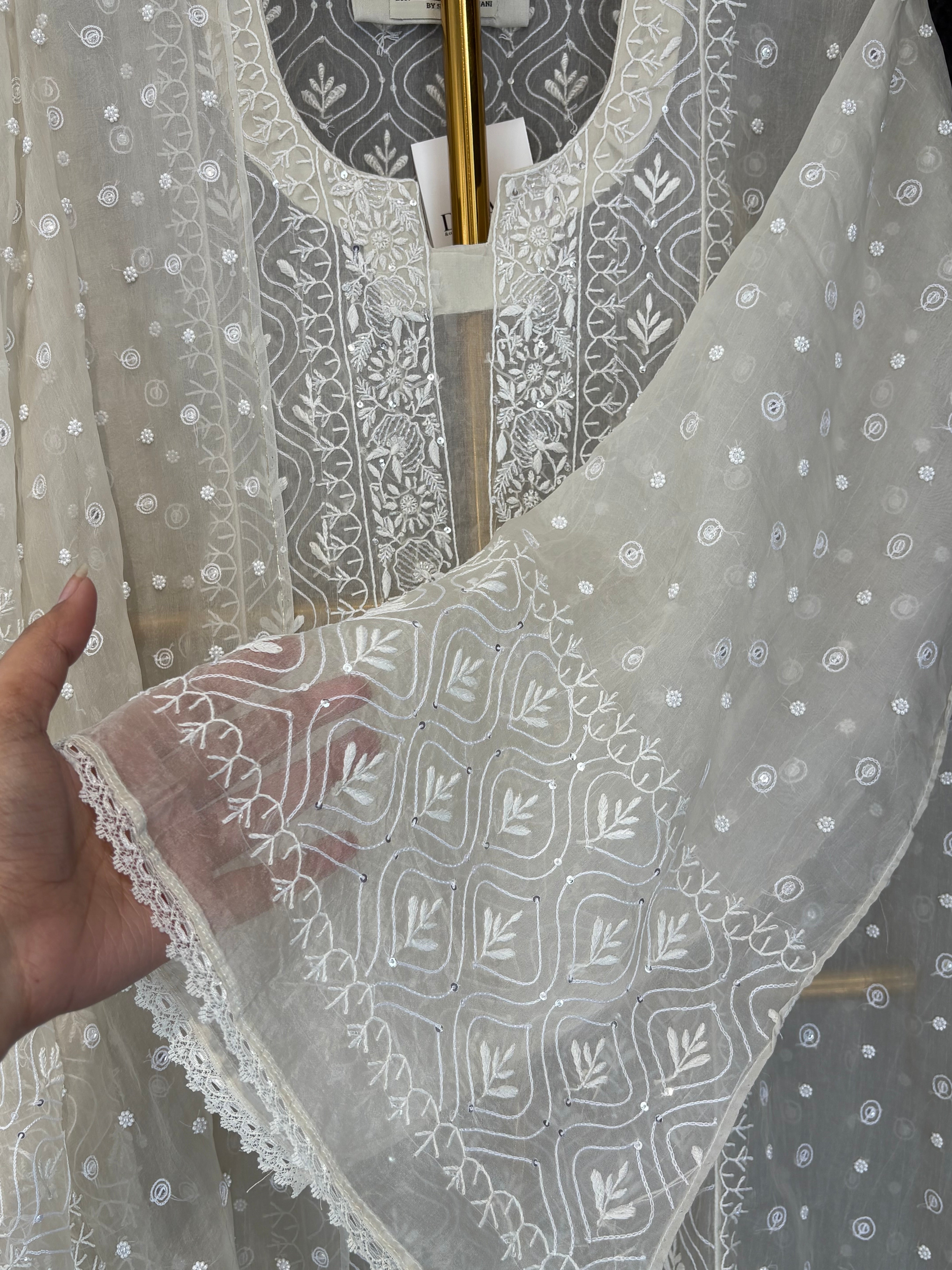 Off White Chikankari Organza Set
