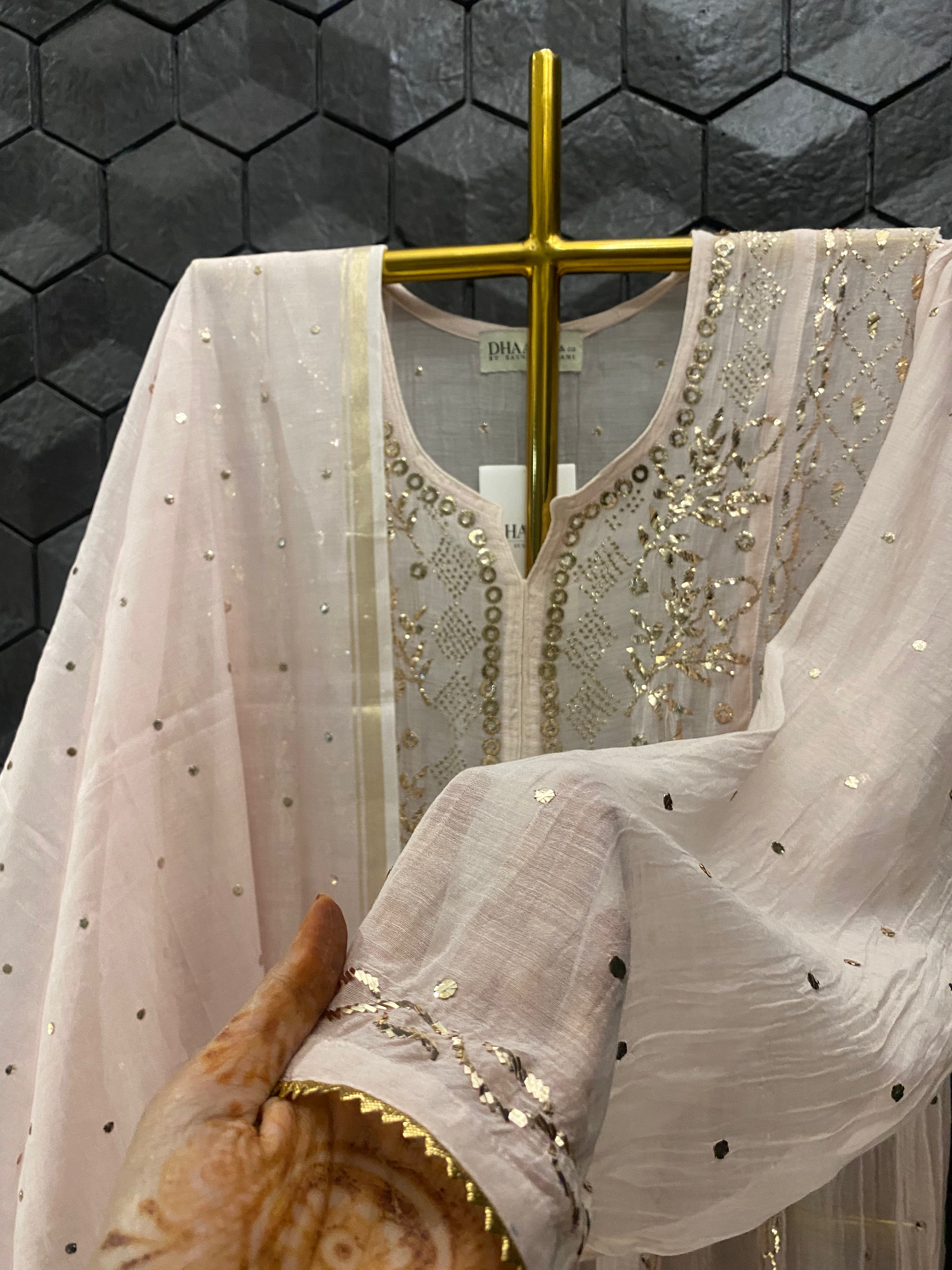 Pink Mul Chanderi Mukaish Kurta Set