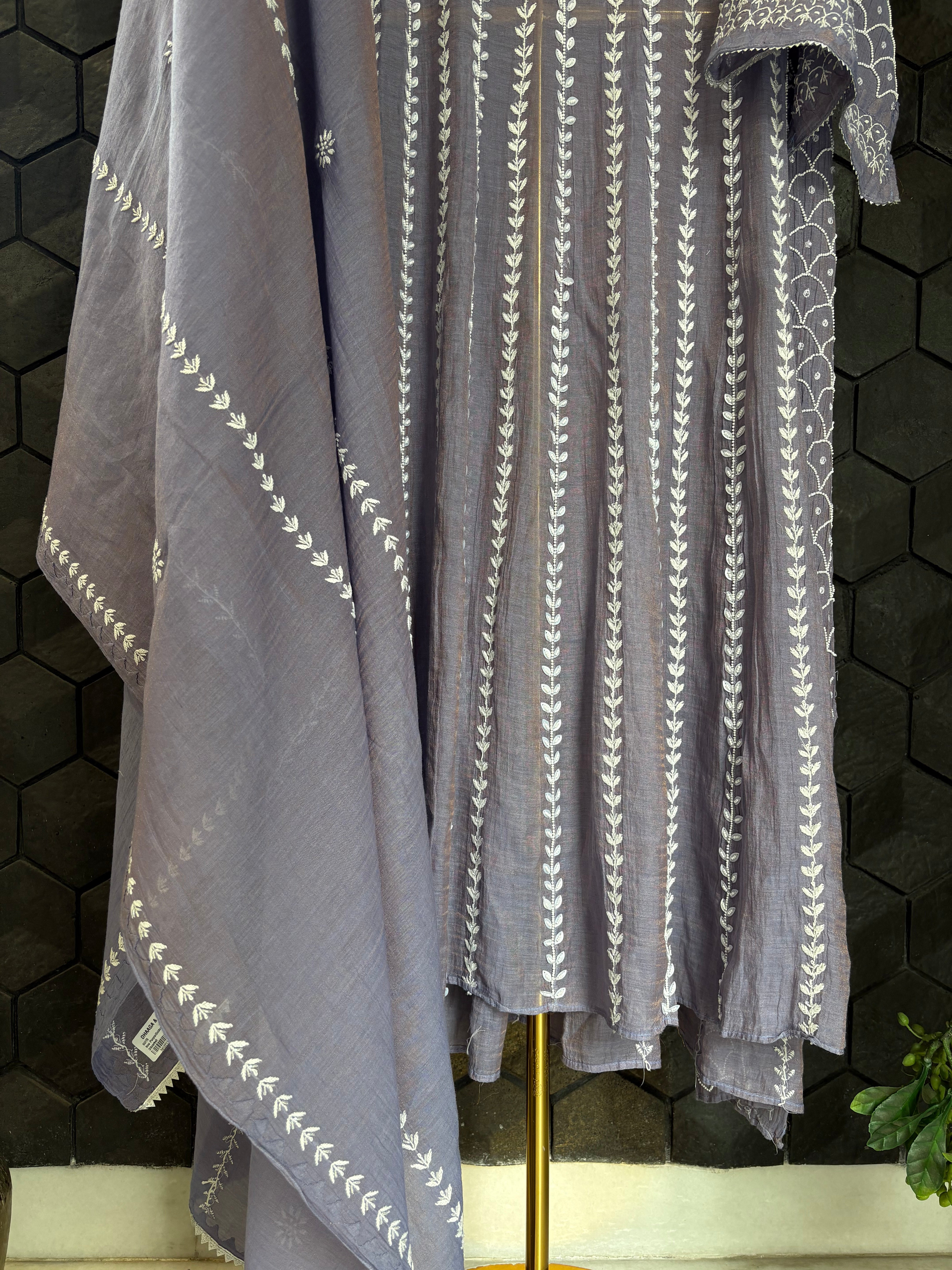 Purple Tissue Chikankari Anarkali Set