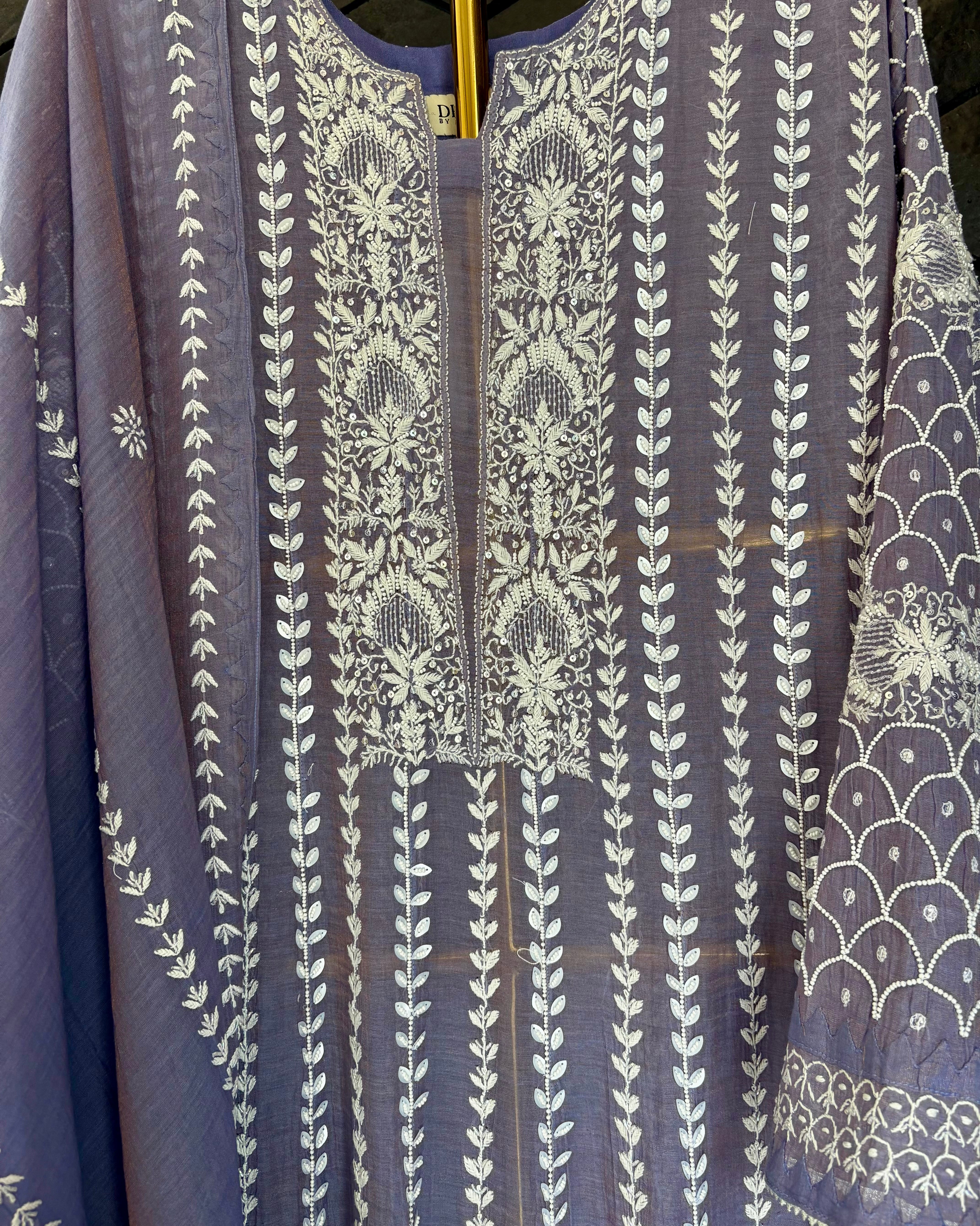 Purple Tissue Chikankari Anarkali Set