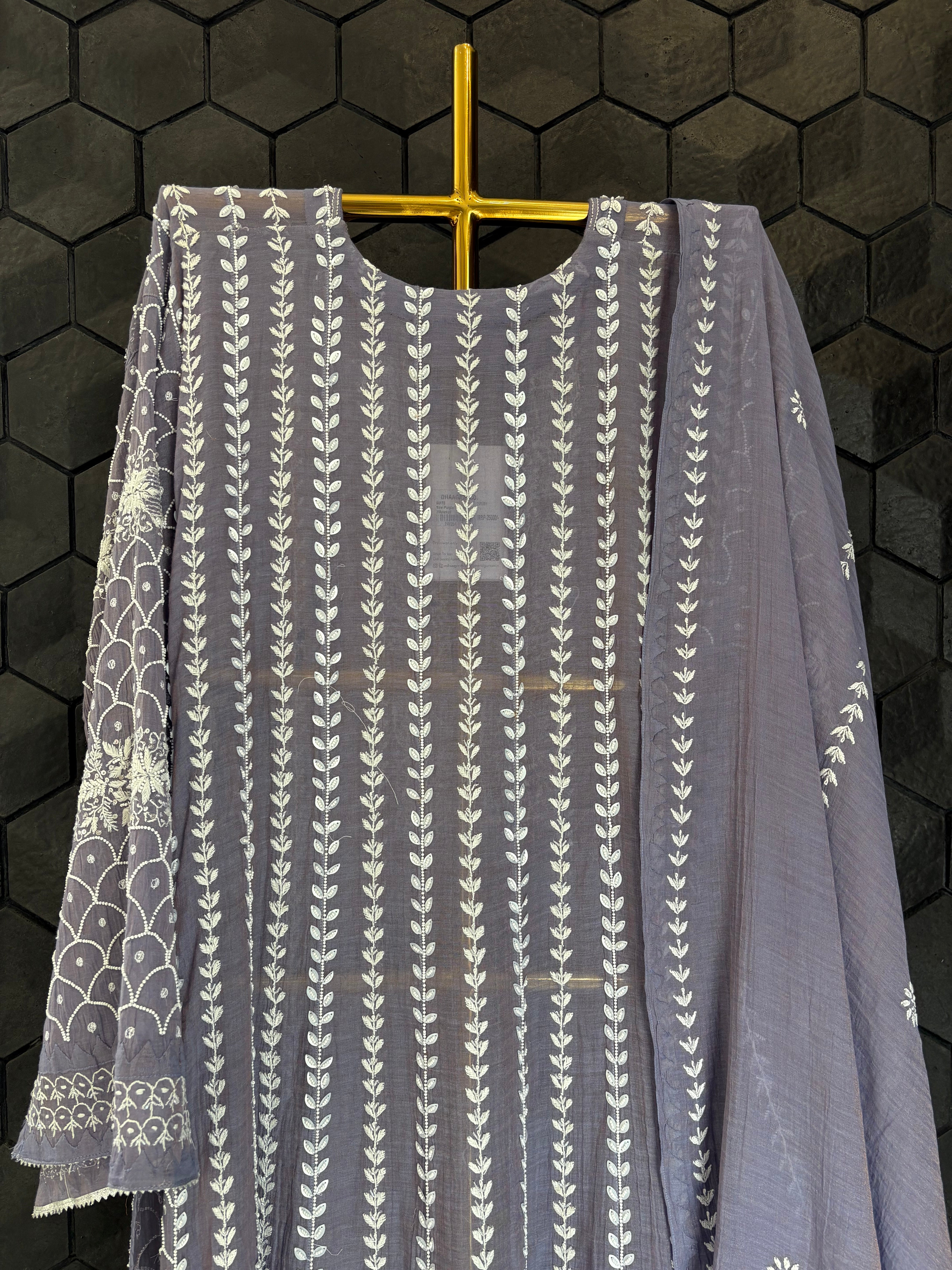 Purple Tissue Chikankari Anarkali Set