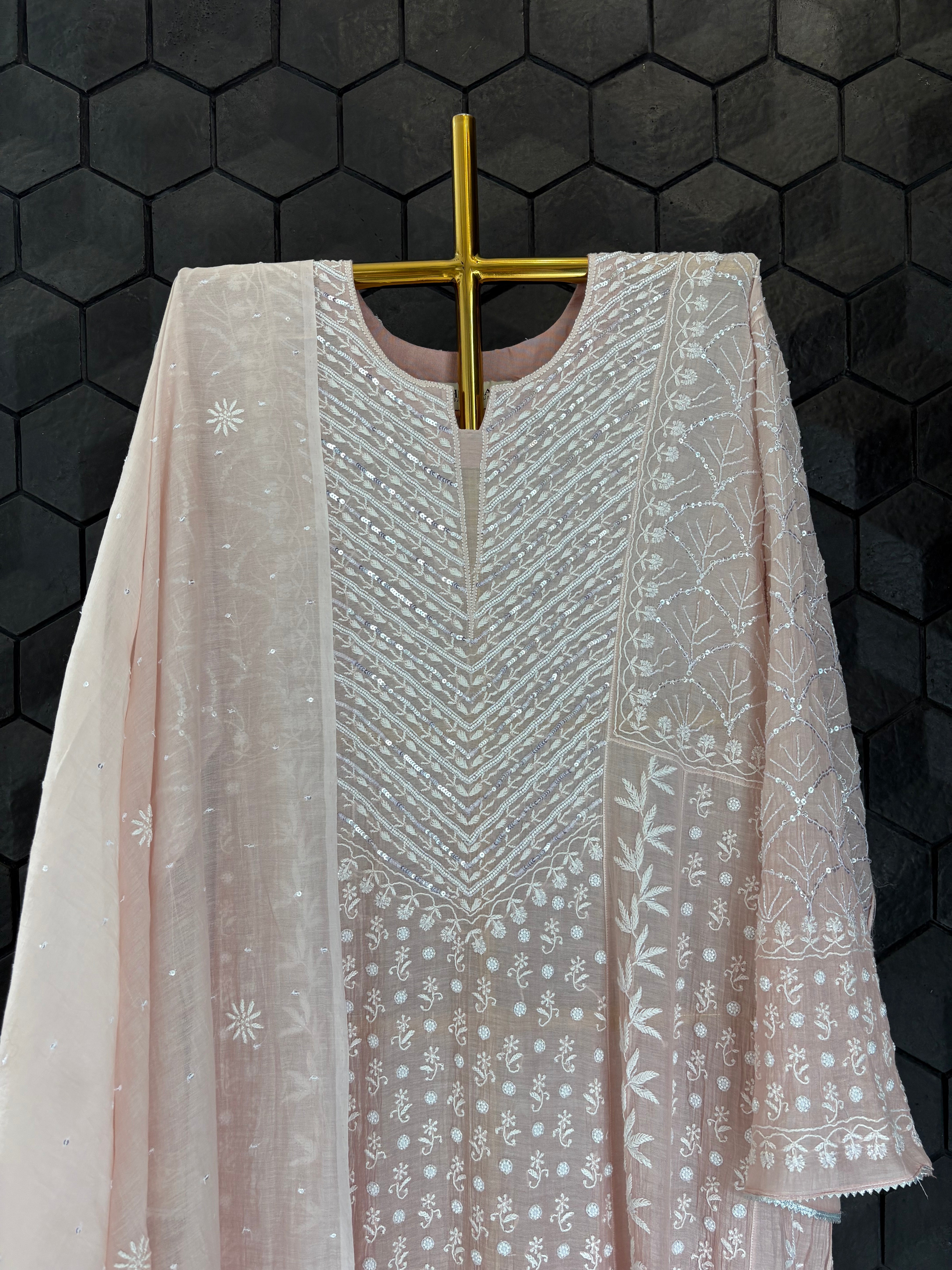 Pink Mul Chanderi Anarkali Set