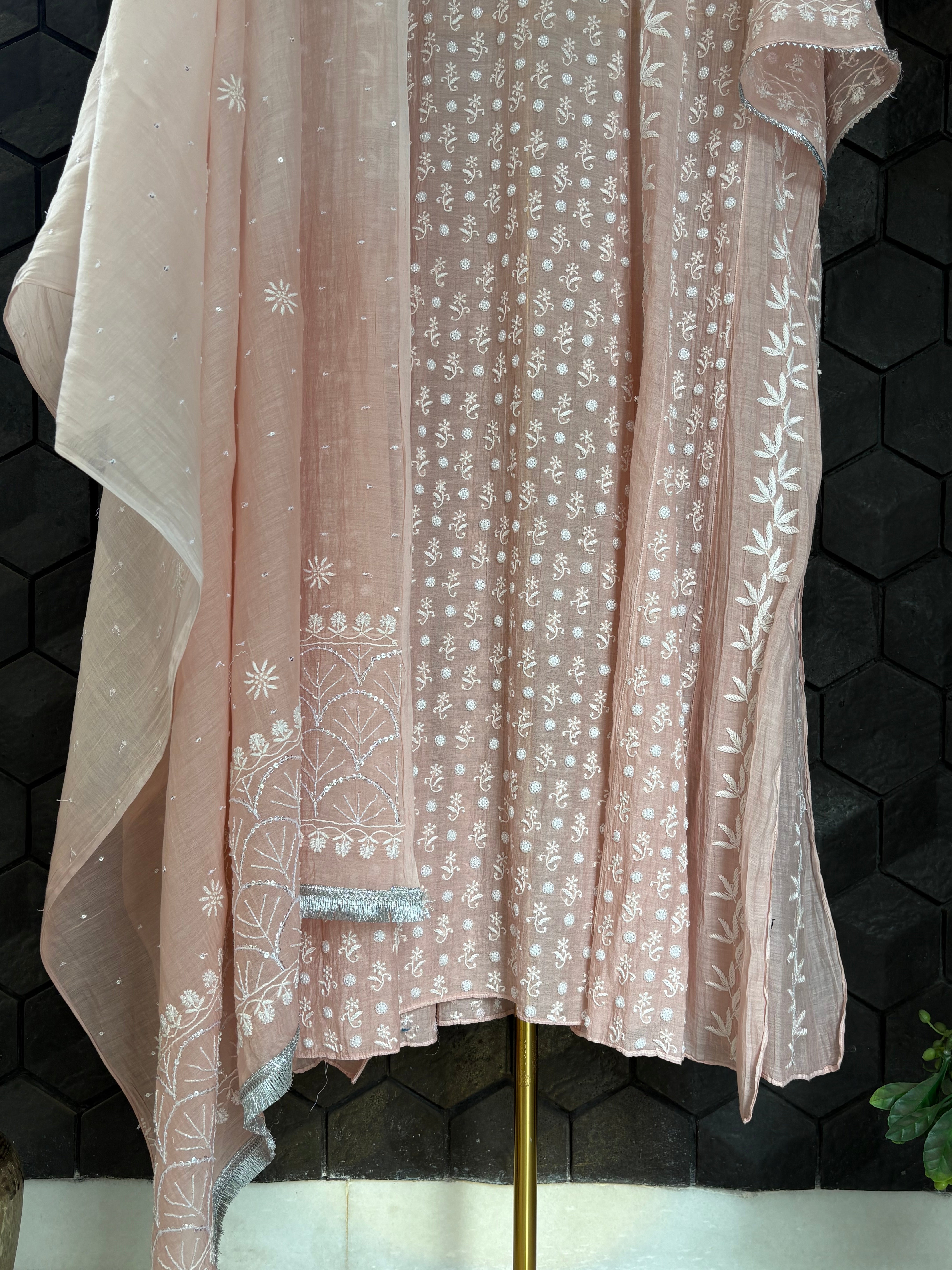 Pink Mul Chanderi Anarkali Set