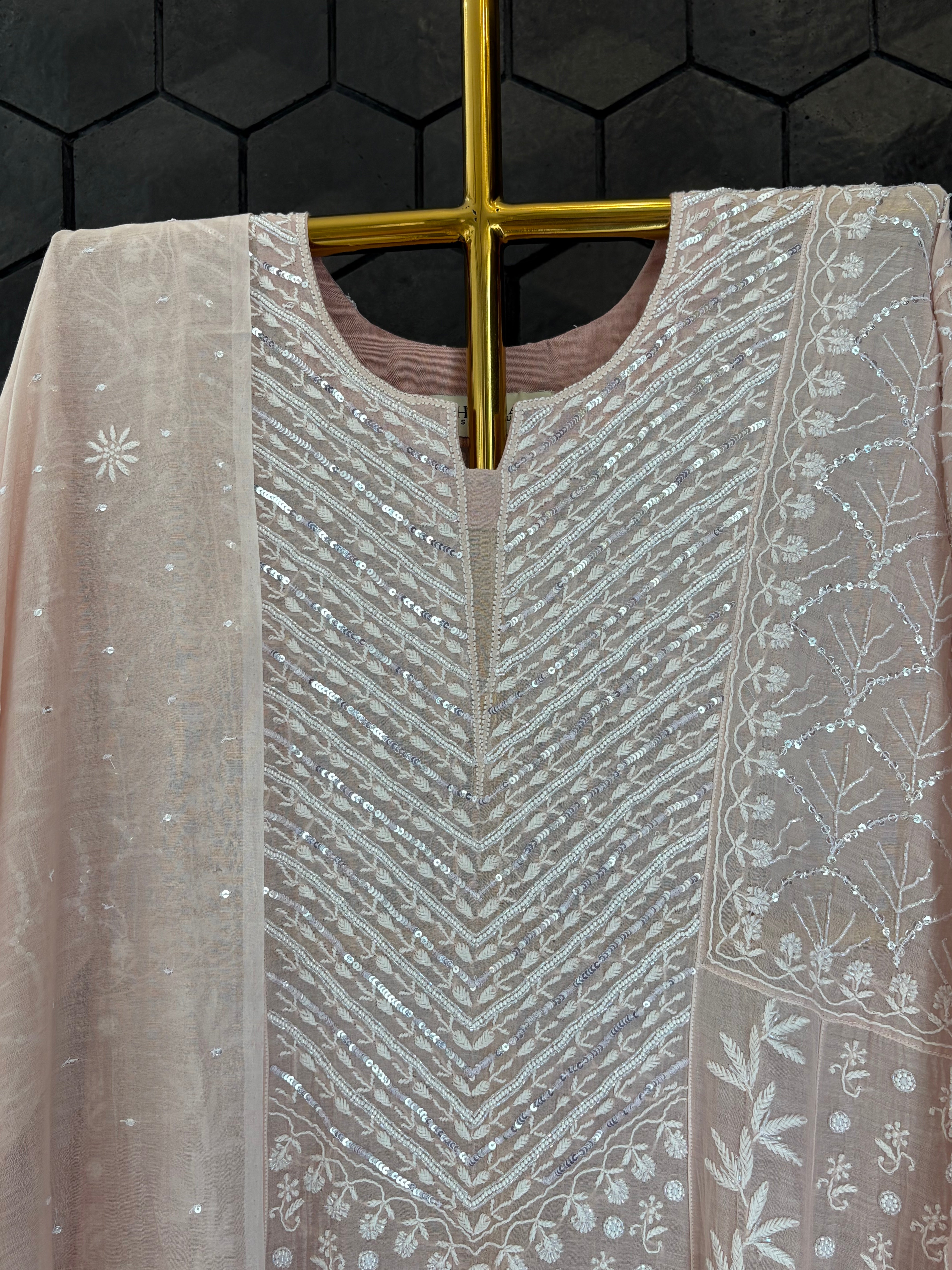 Pink Mul Chanderi Anarkali Set
