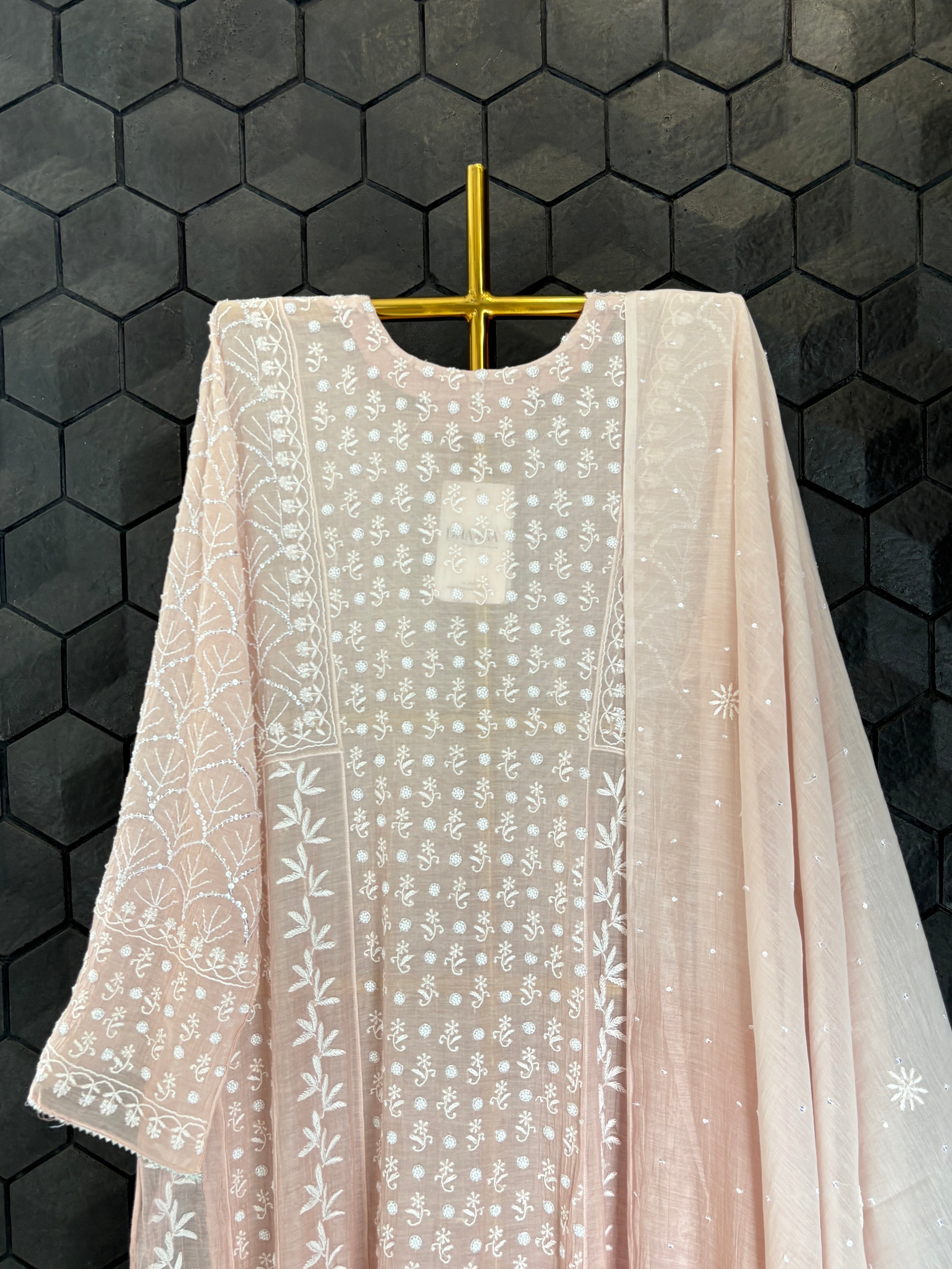 Pink Mul Chanderi Anarkali Set