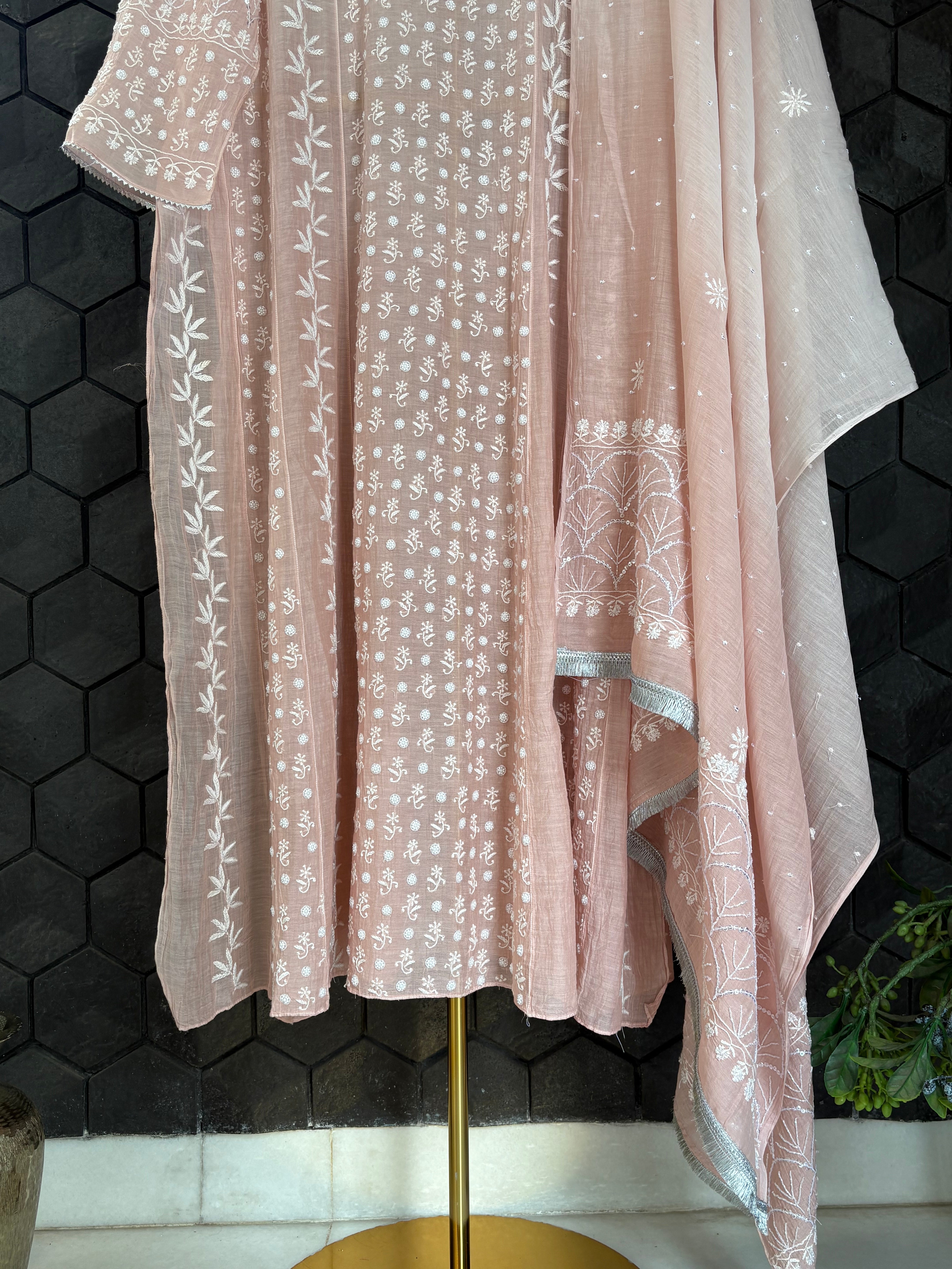 Pink Mul Chanderi Anarkali Set
