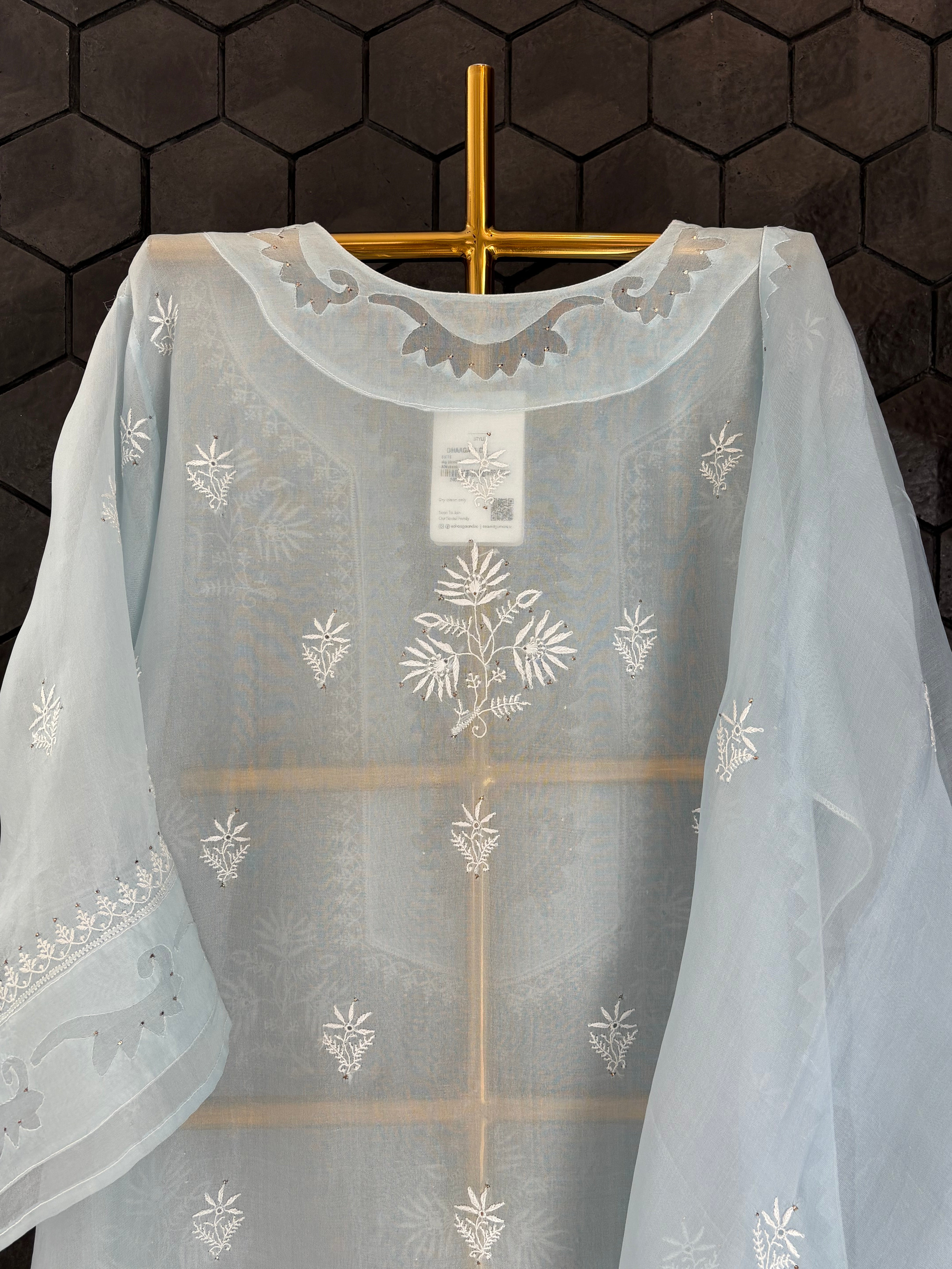 Sky Blue Organza Chikankari Kurta Set