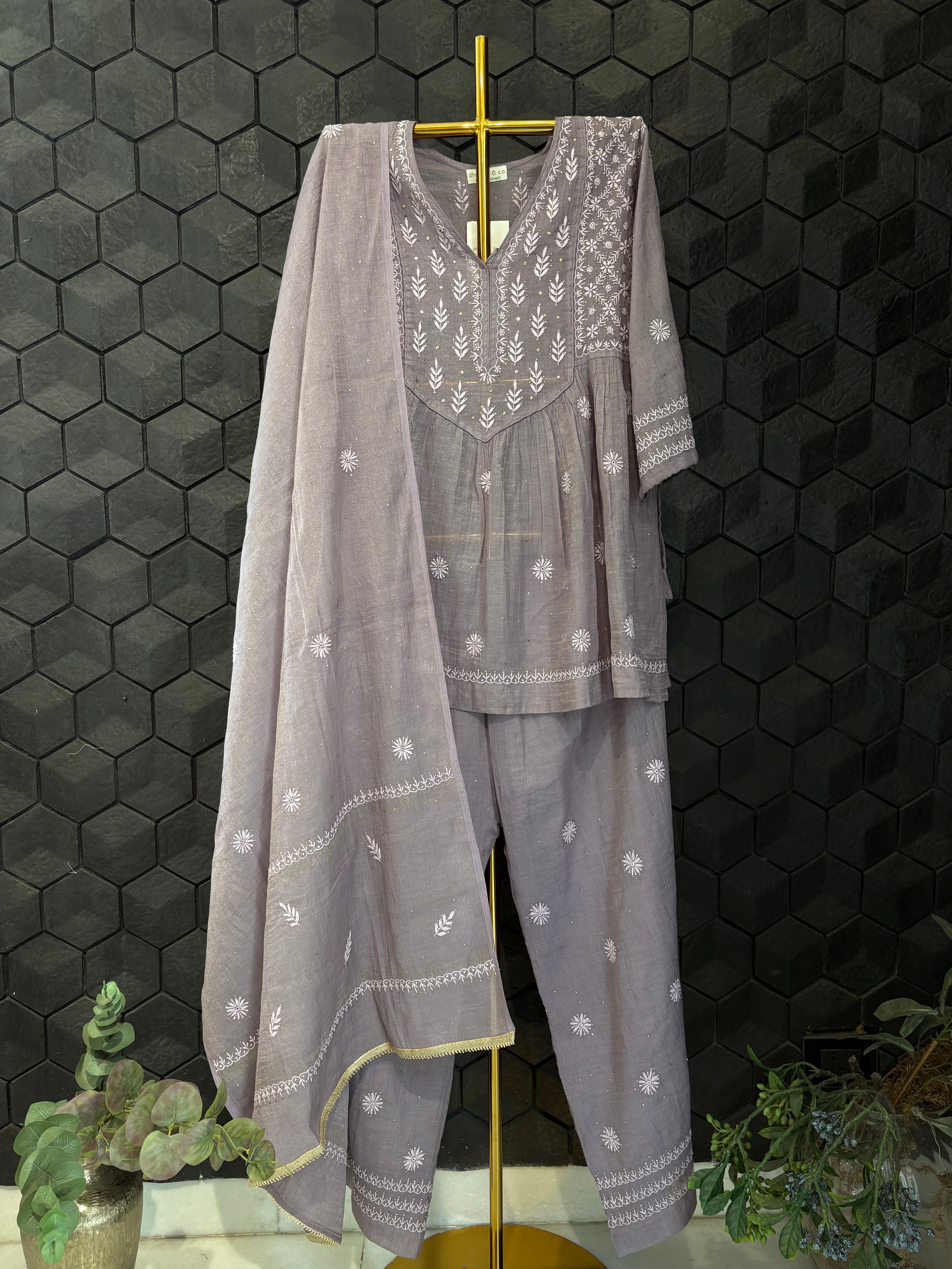 Purple Tissue Chikankari Garara Set