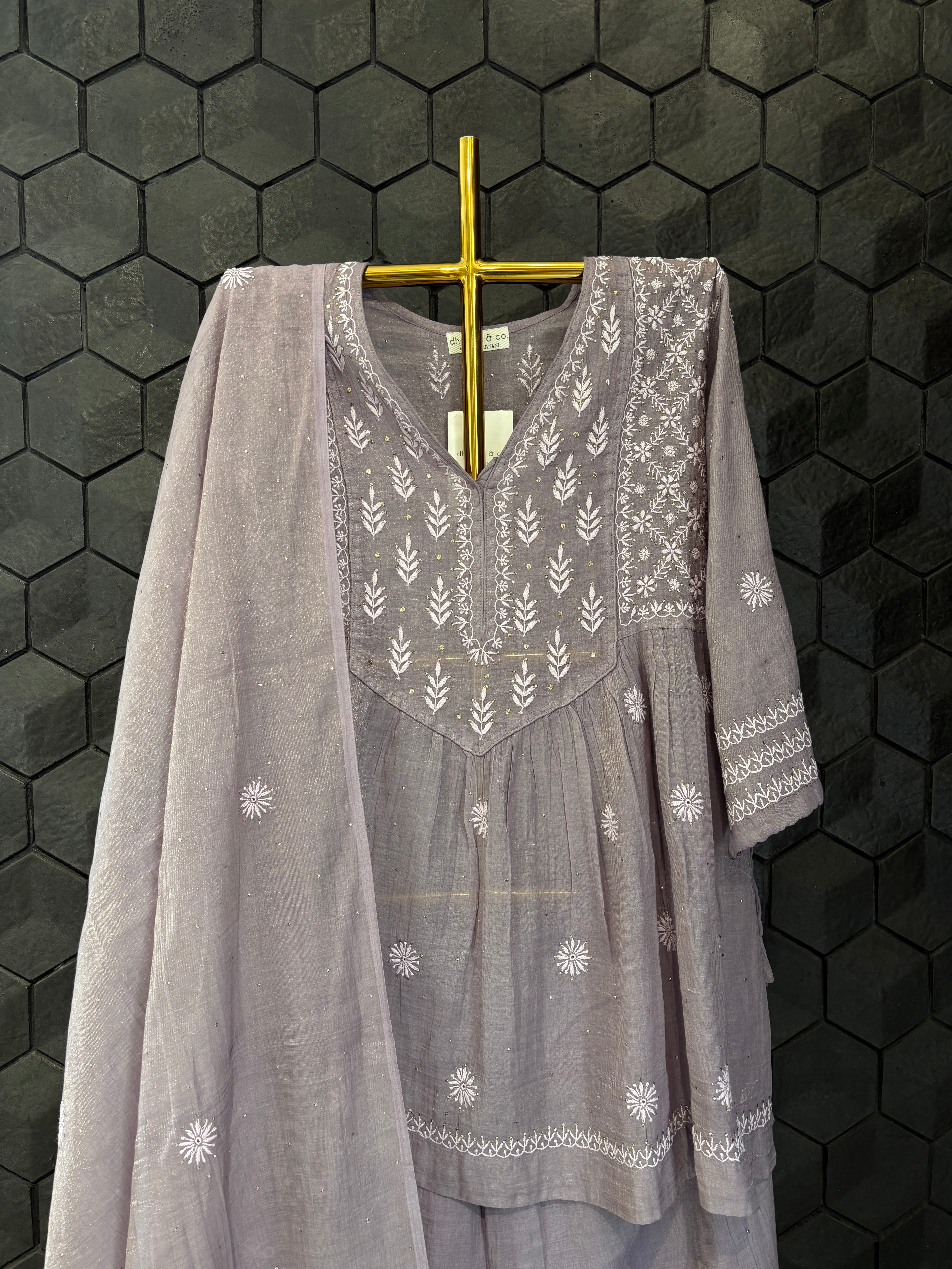 Purple Tissue Chikankari Garara Set