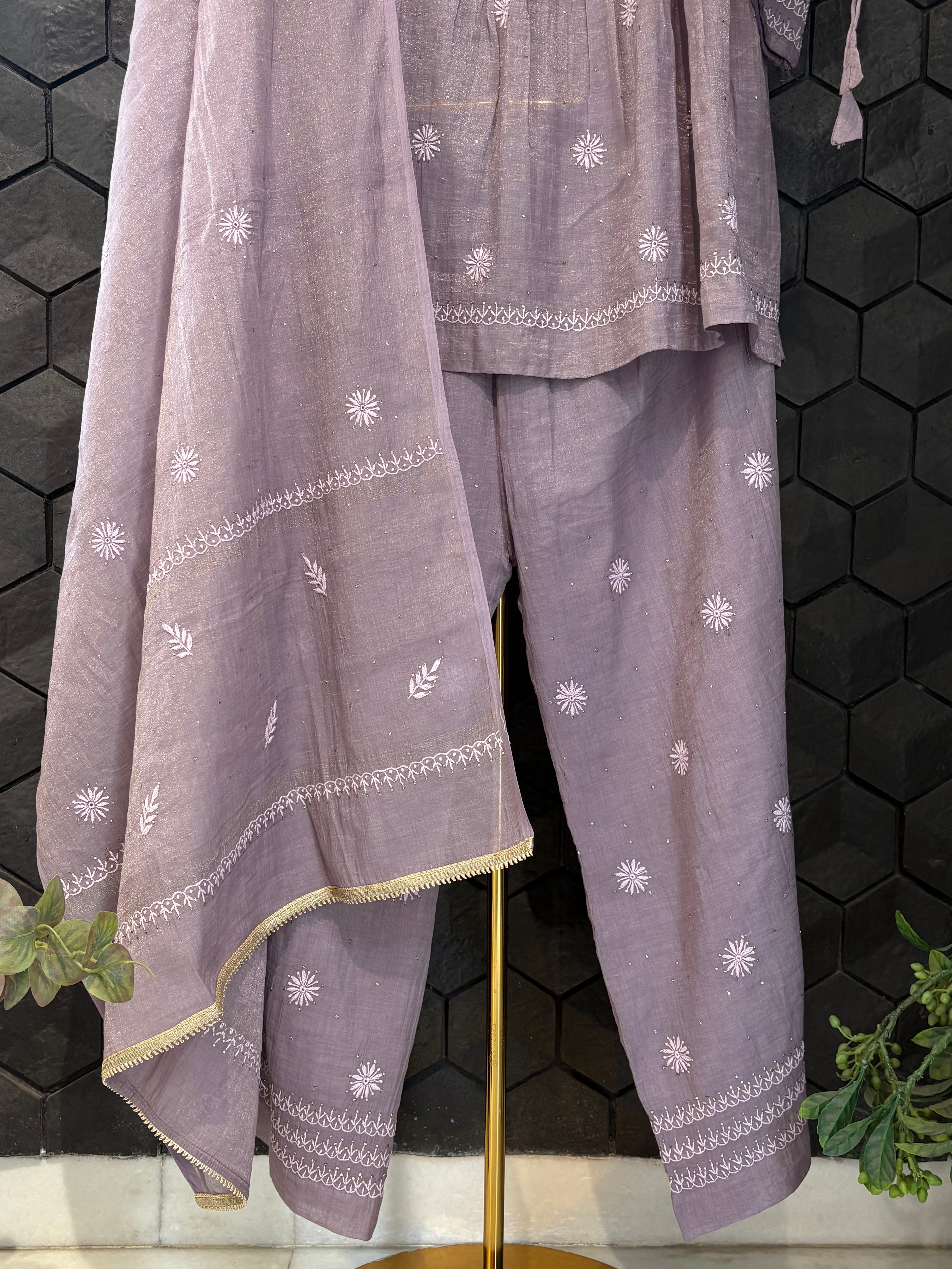 Purple Tissue Chikankari Garara Set