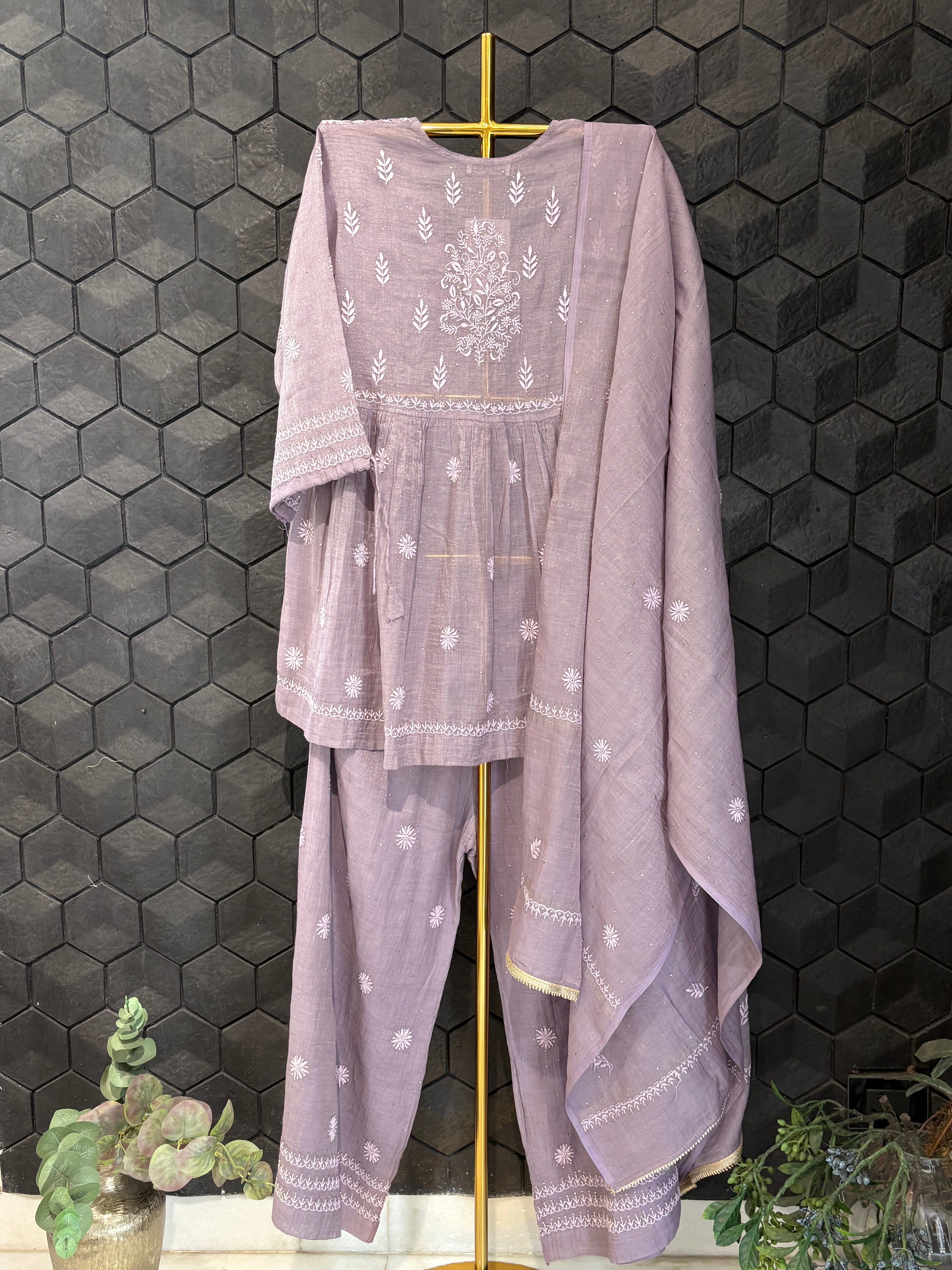 Purple Tissue Chikankari Garara Set
