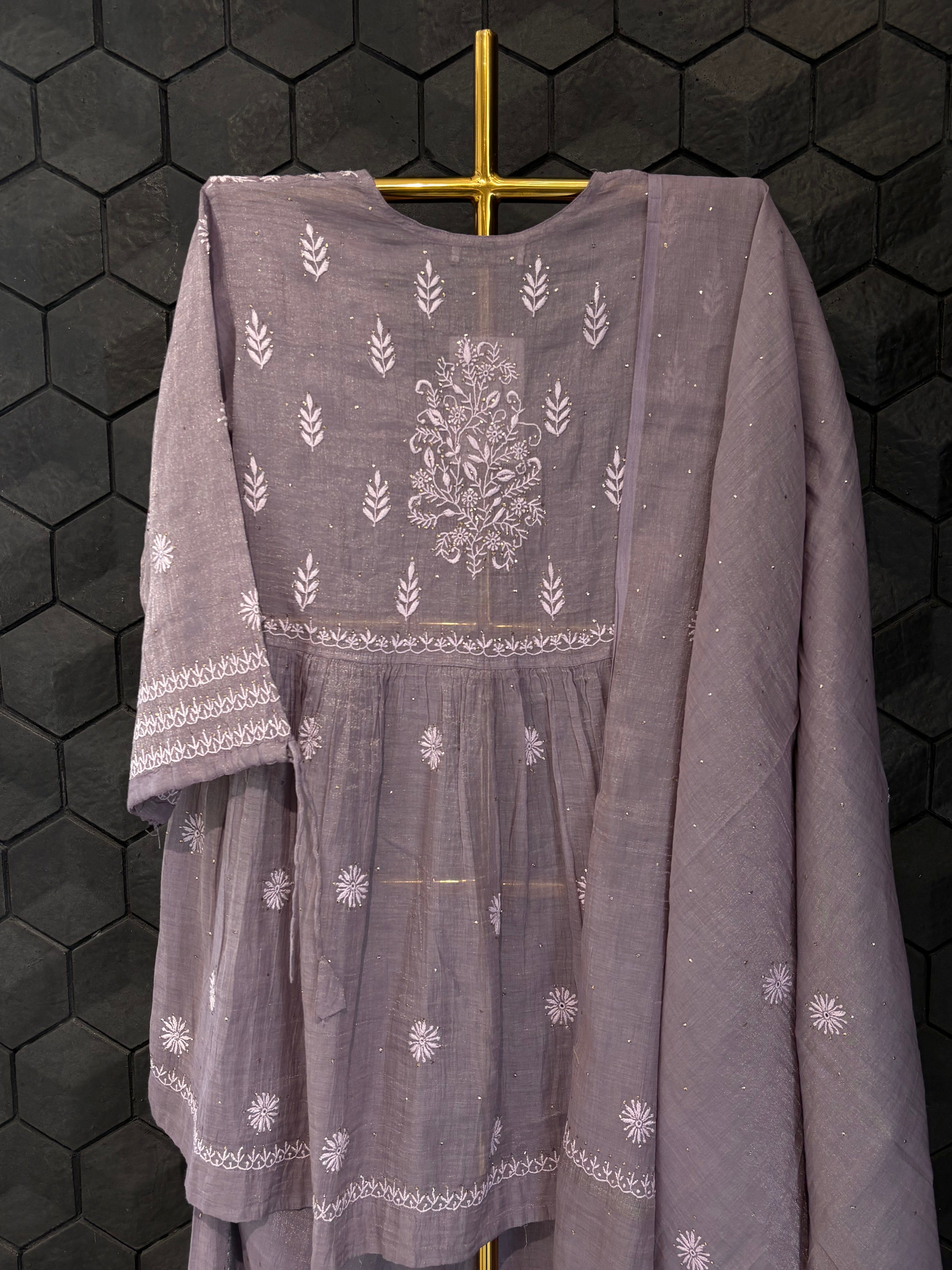 Purple Tissue Chikankari Garara Set