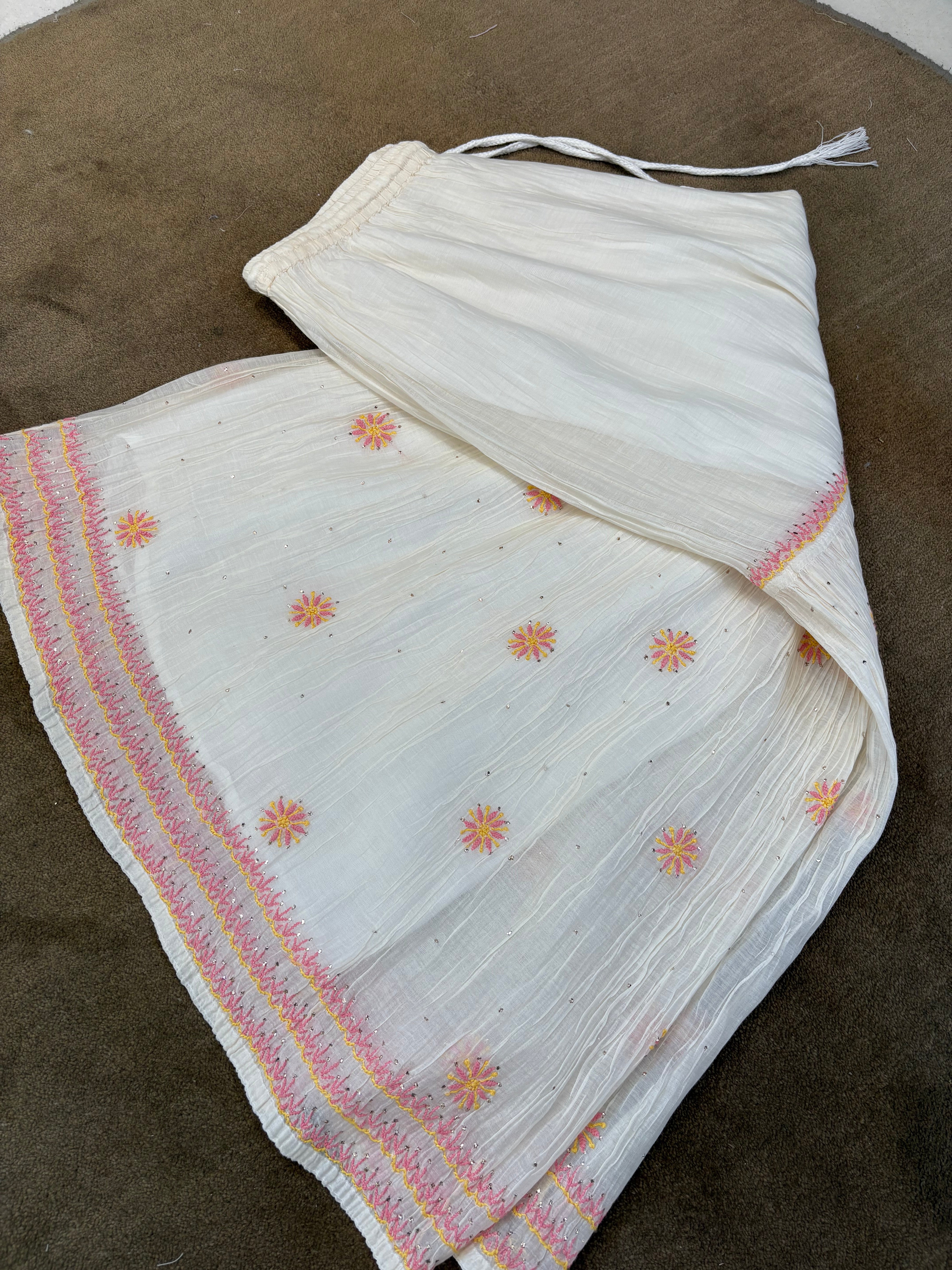 Multi Thread Mul Chanderi Chikankari Garara Set