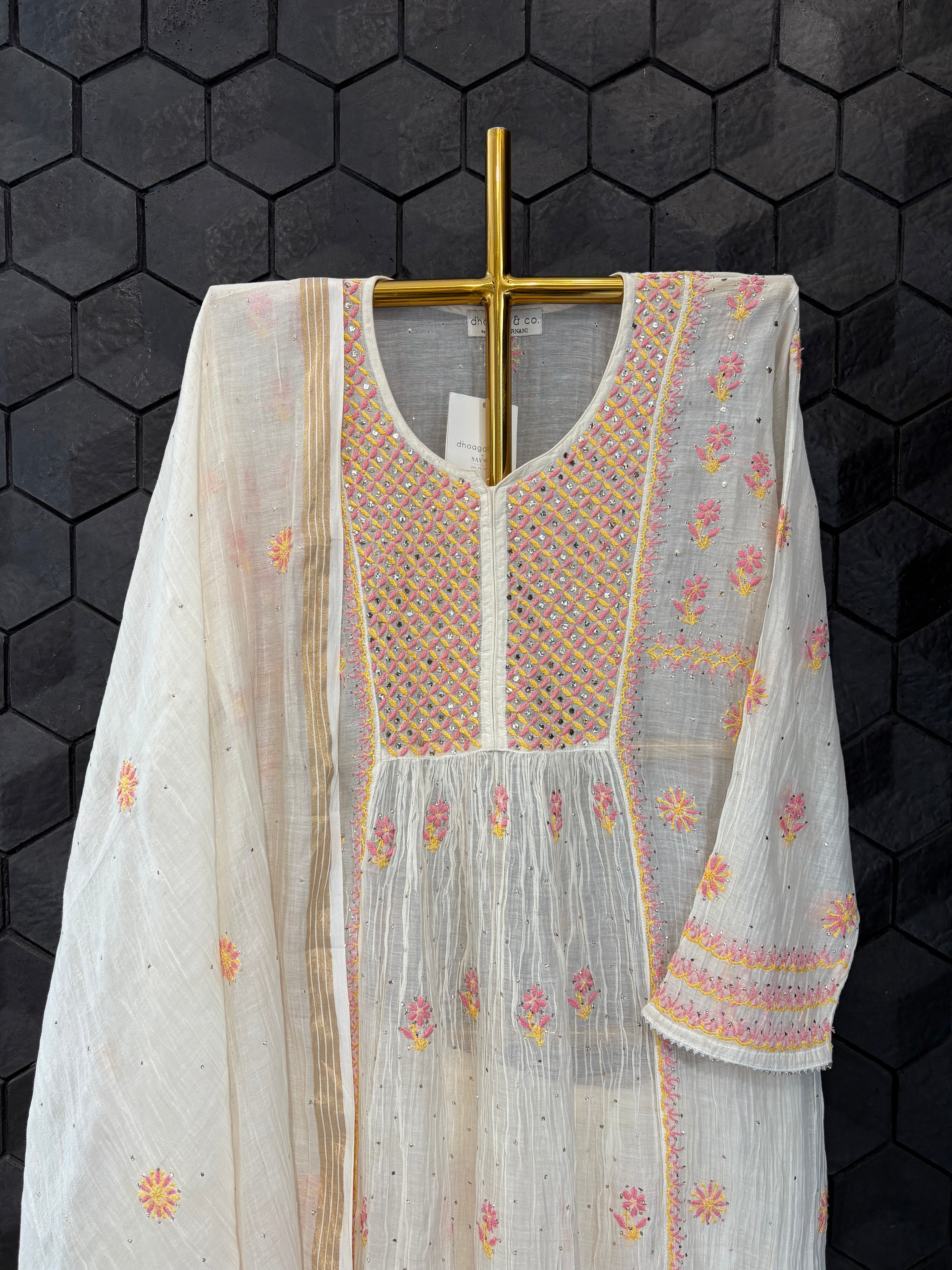 Multi Thread Mul Chanderi Chikankari Garara Set