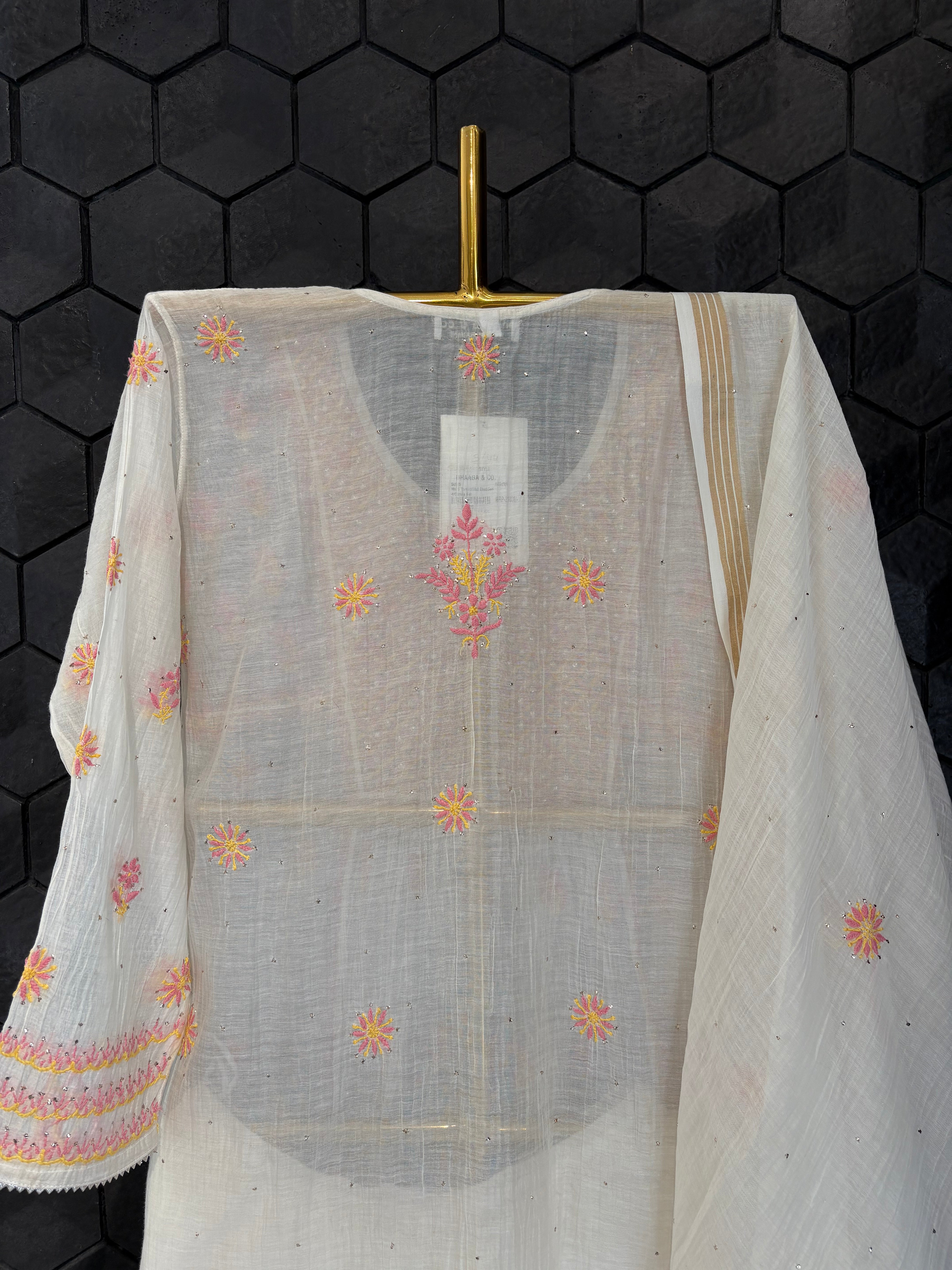 Multi Thread Mul Chanderi Chikankari Garara Set