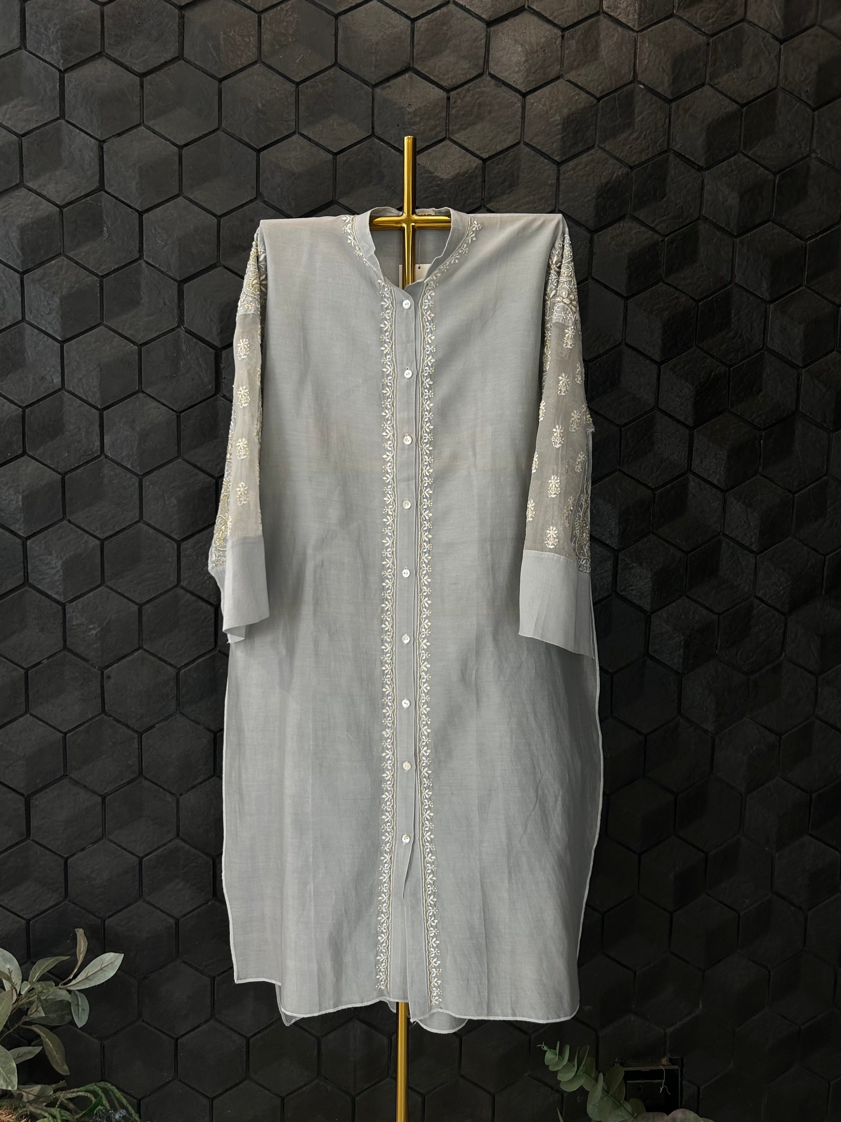 Grey Organza Patch KurtaStyle Shirt