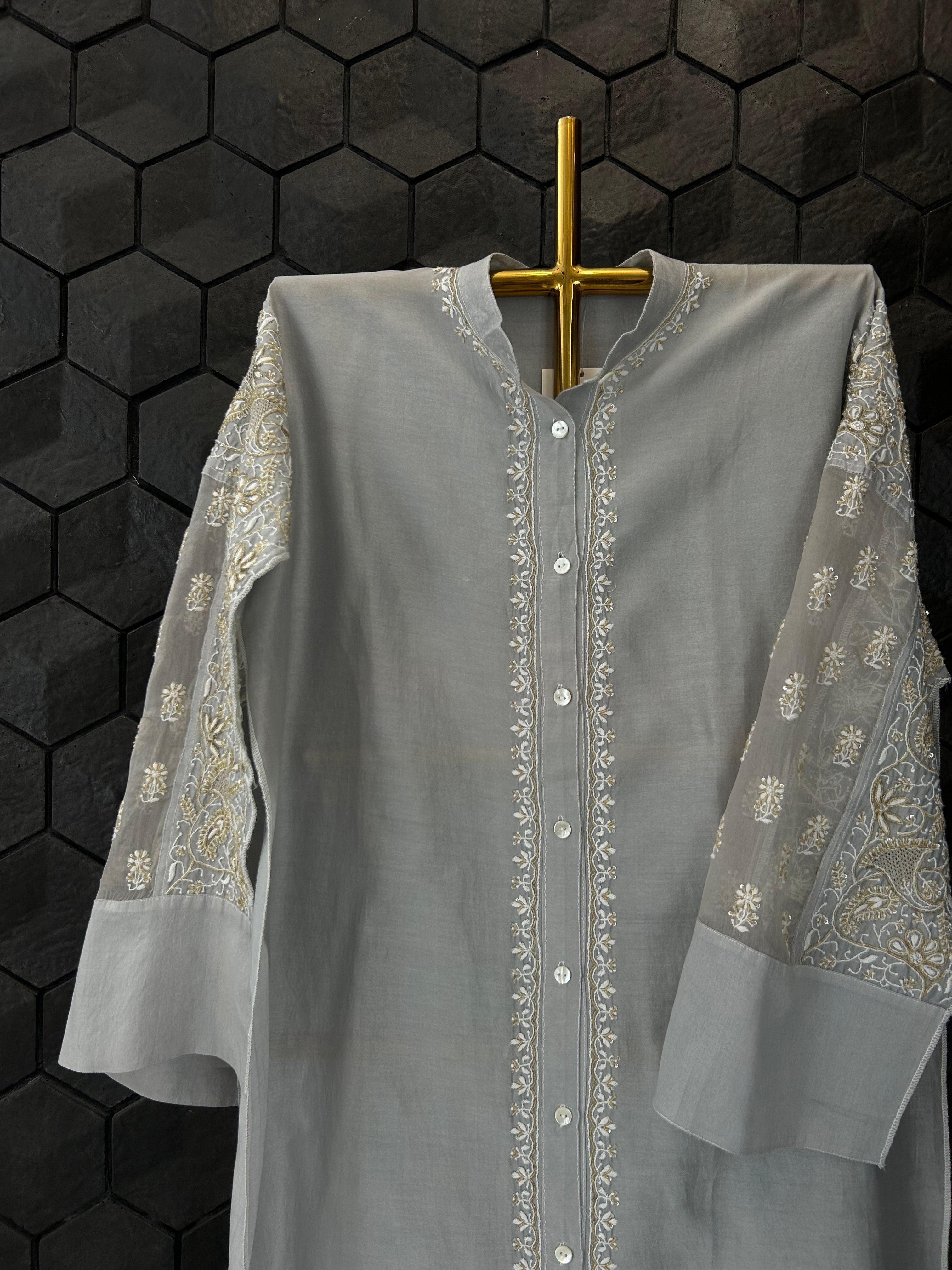 Grey Organza Patch KurtaStyle Shirt