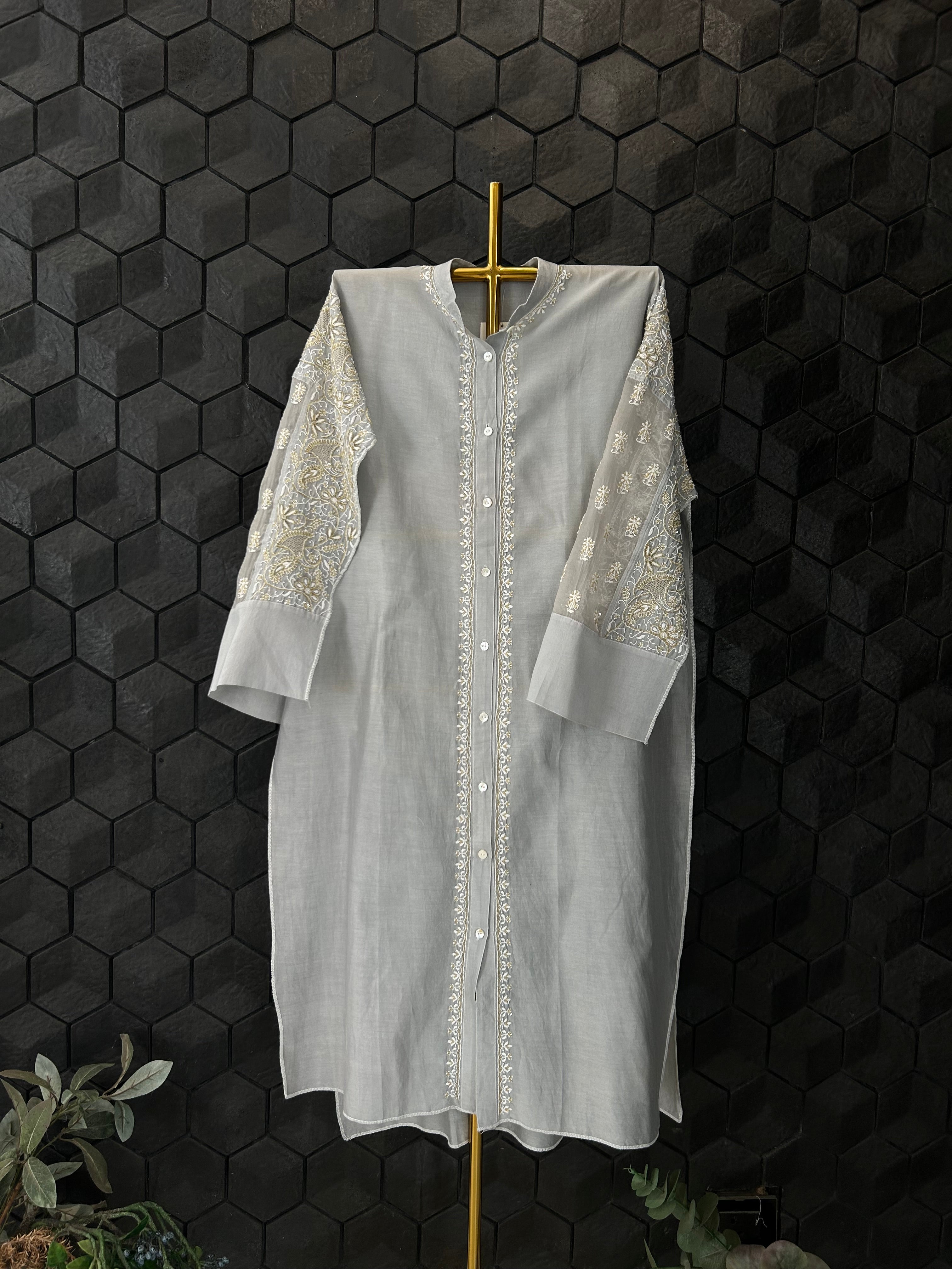 Grey Organza Patch KurtaStyle Shirt