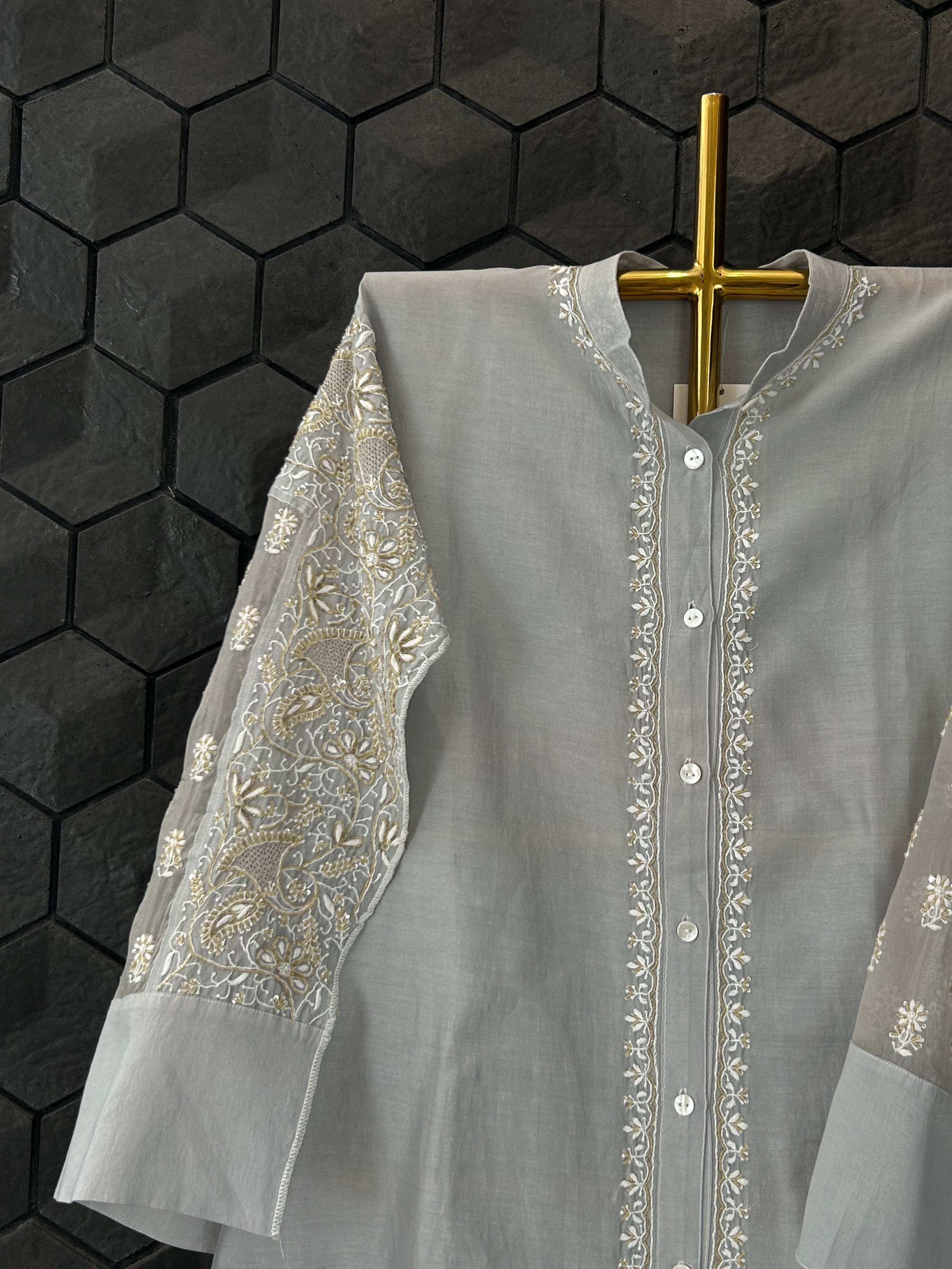 Grey Organza Patch KurtaStyle Shirt