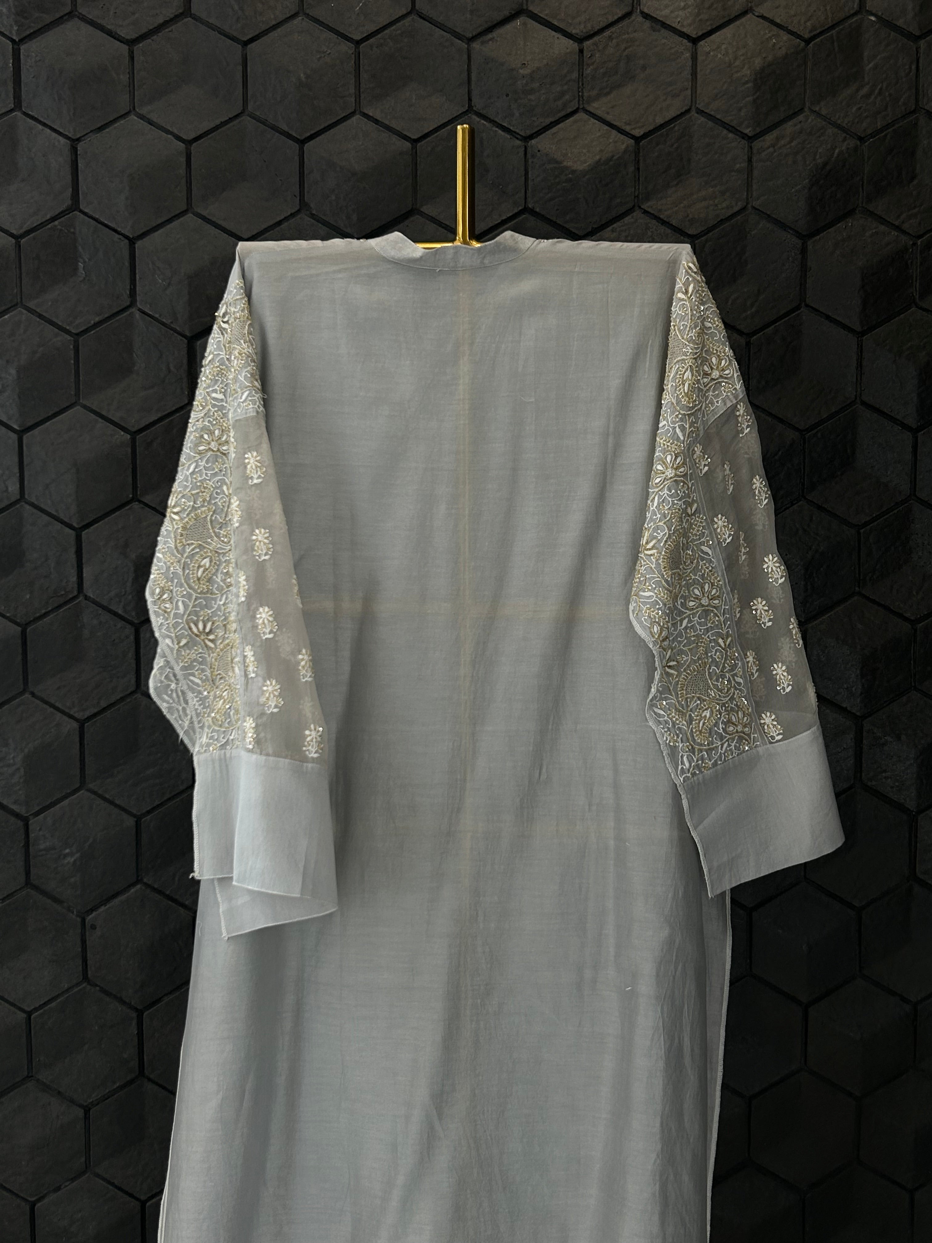 Grey Organza Patch KurtaStyle Shirt