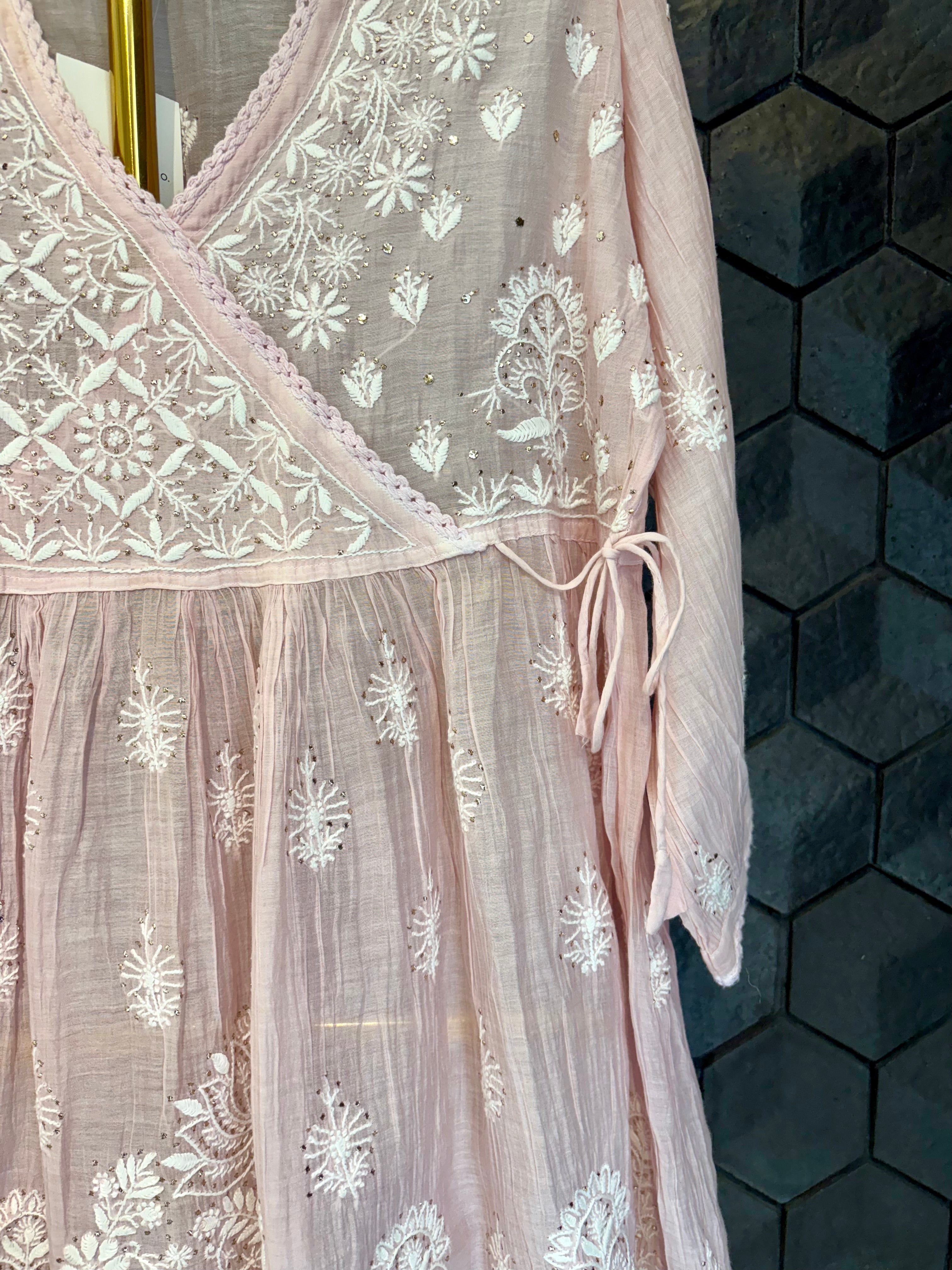 Pink Mul Chanderi Chikankari Garara Set