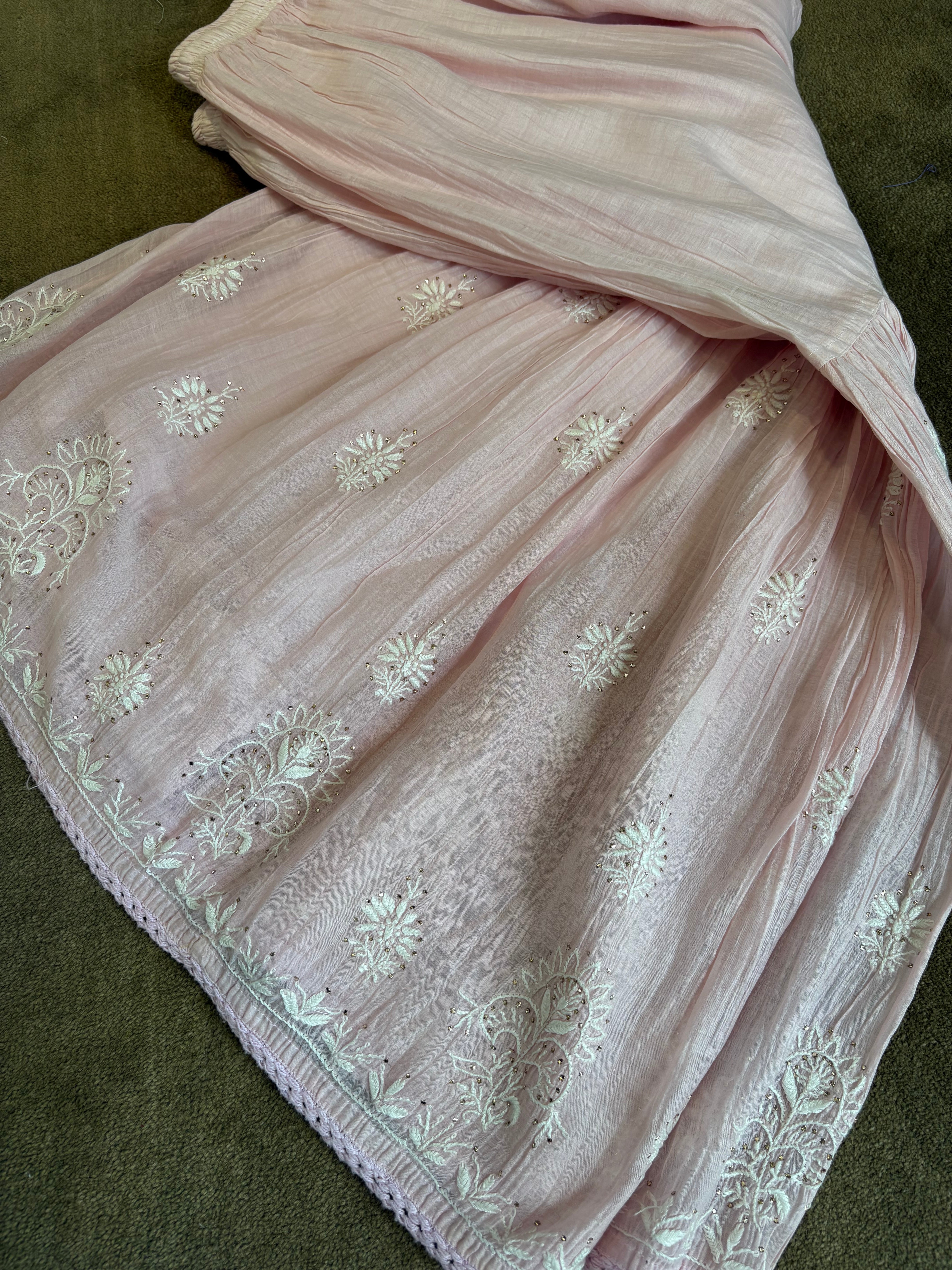 Pink Mul Chanderi Chikankari Garara Set