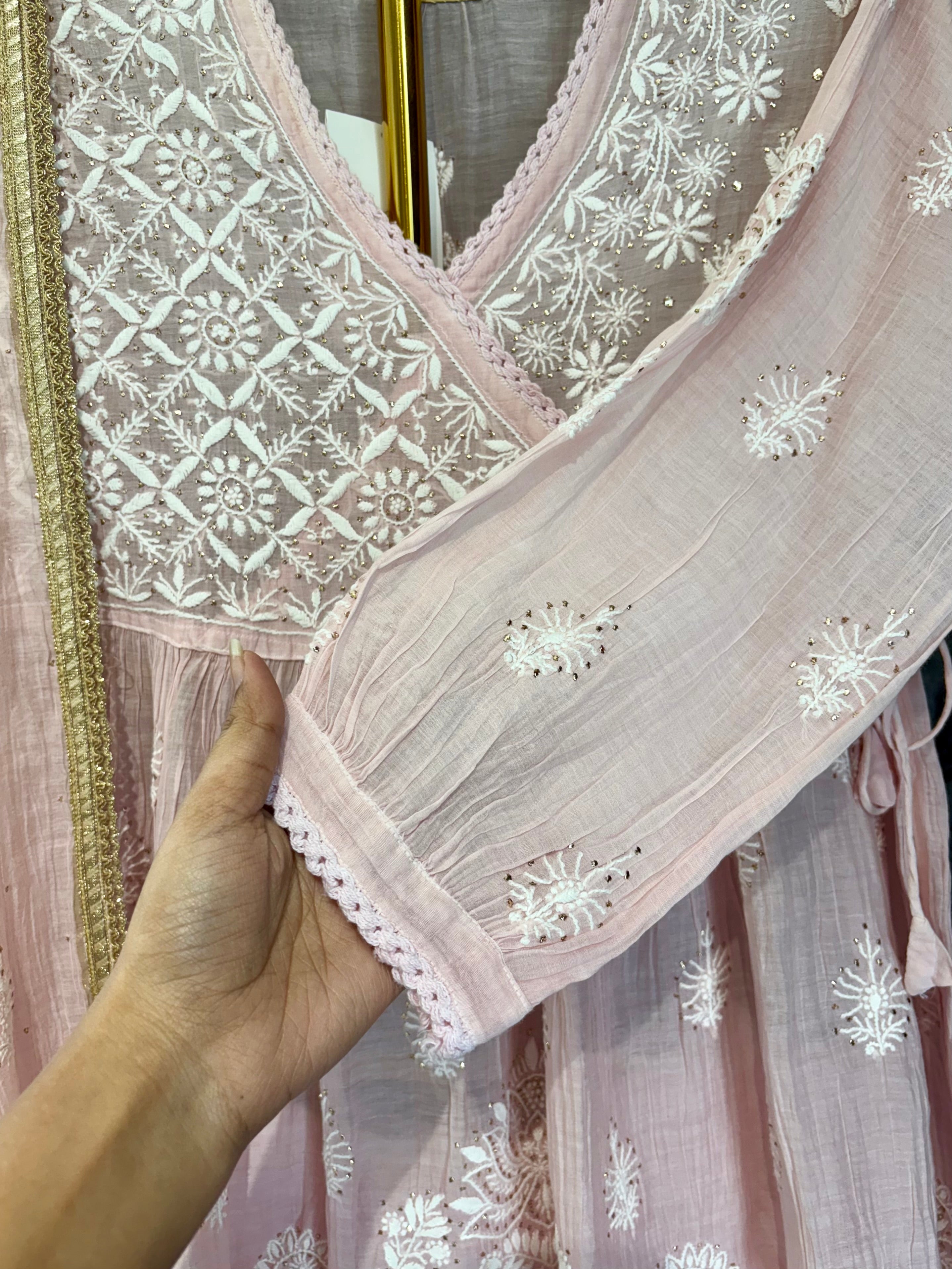 Pink Mul Chanderi Chikankari Garara Set