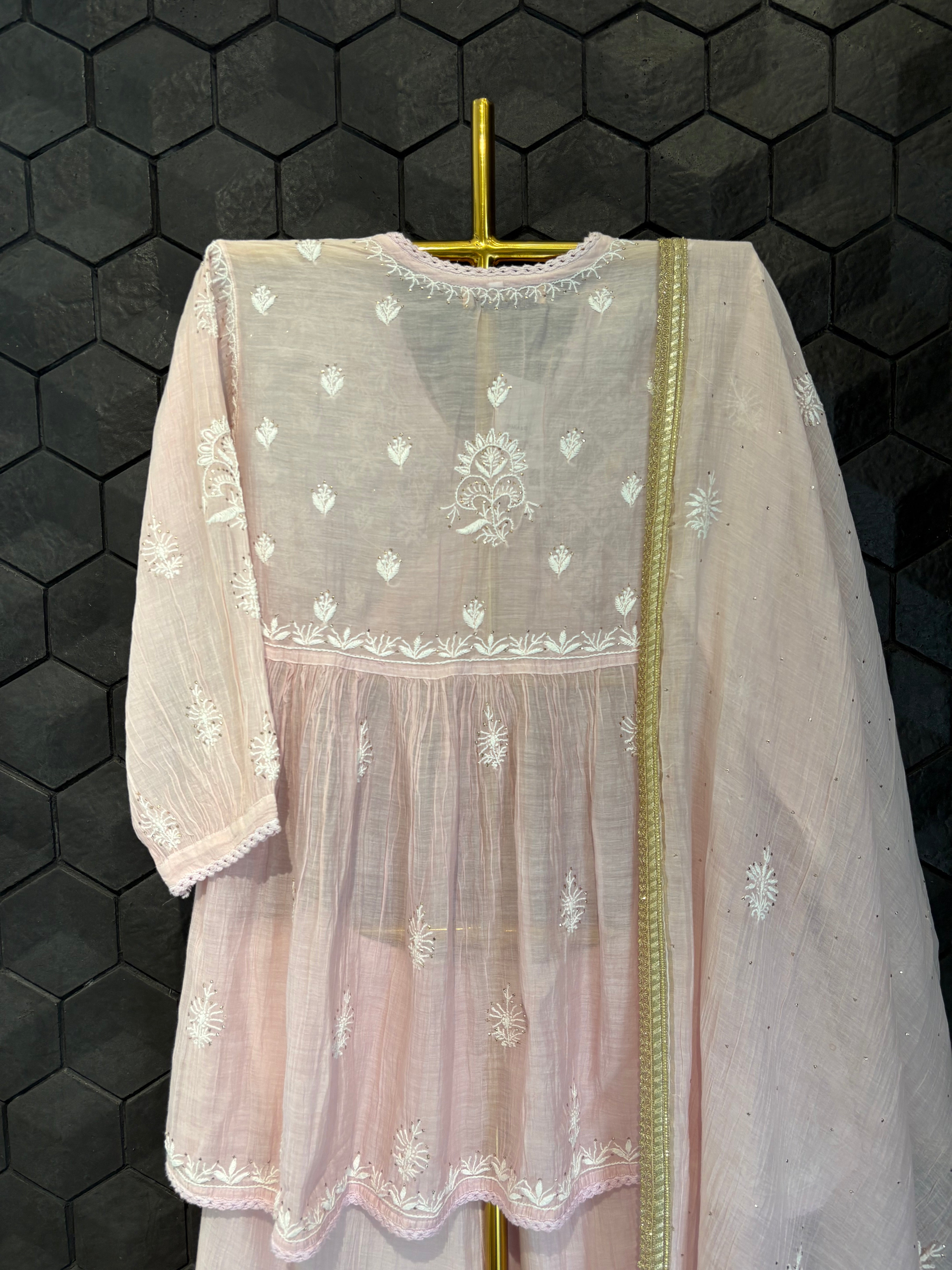 Pink Mul Chanderi Chikankari Garara Set