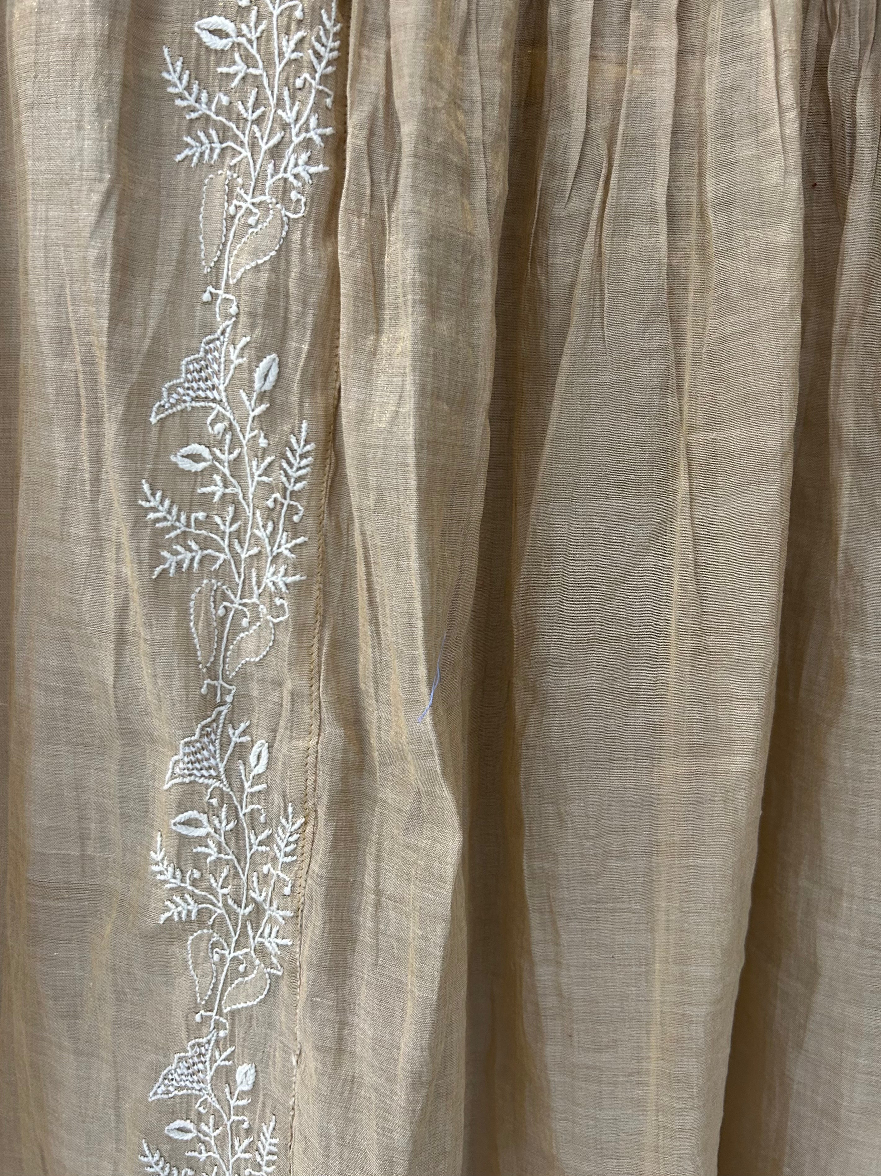 Natural Gold Tissue Chikankari Tunic Dress