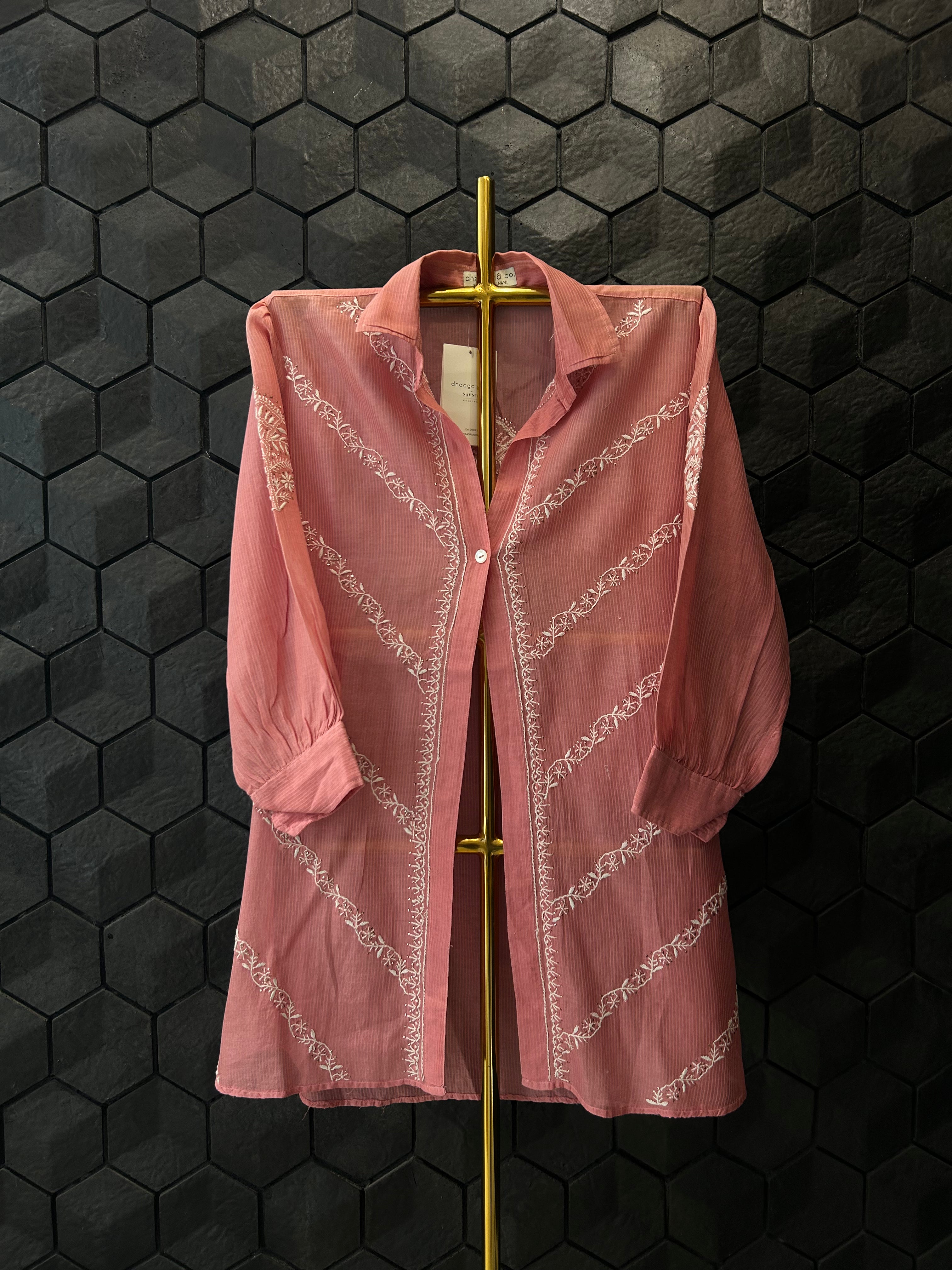 Brick Red Maheshwari Chanderi Chikankari Shirt