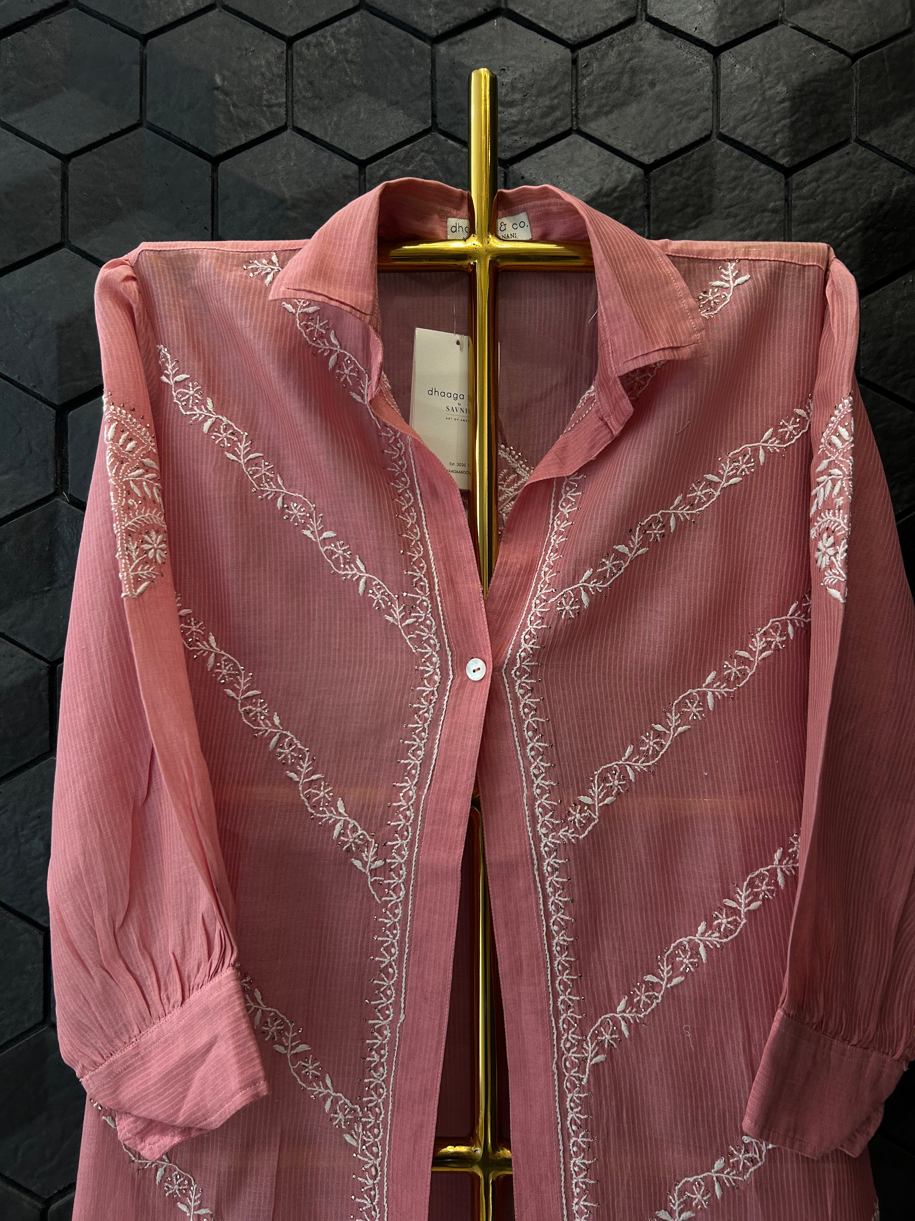 Brick Red Maheshwari Chanderi Chikankari Shirt