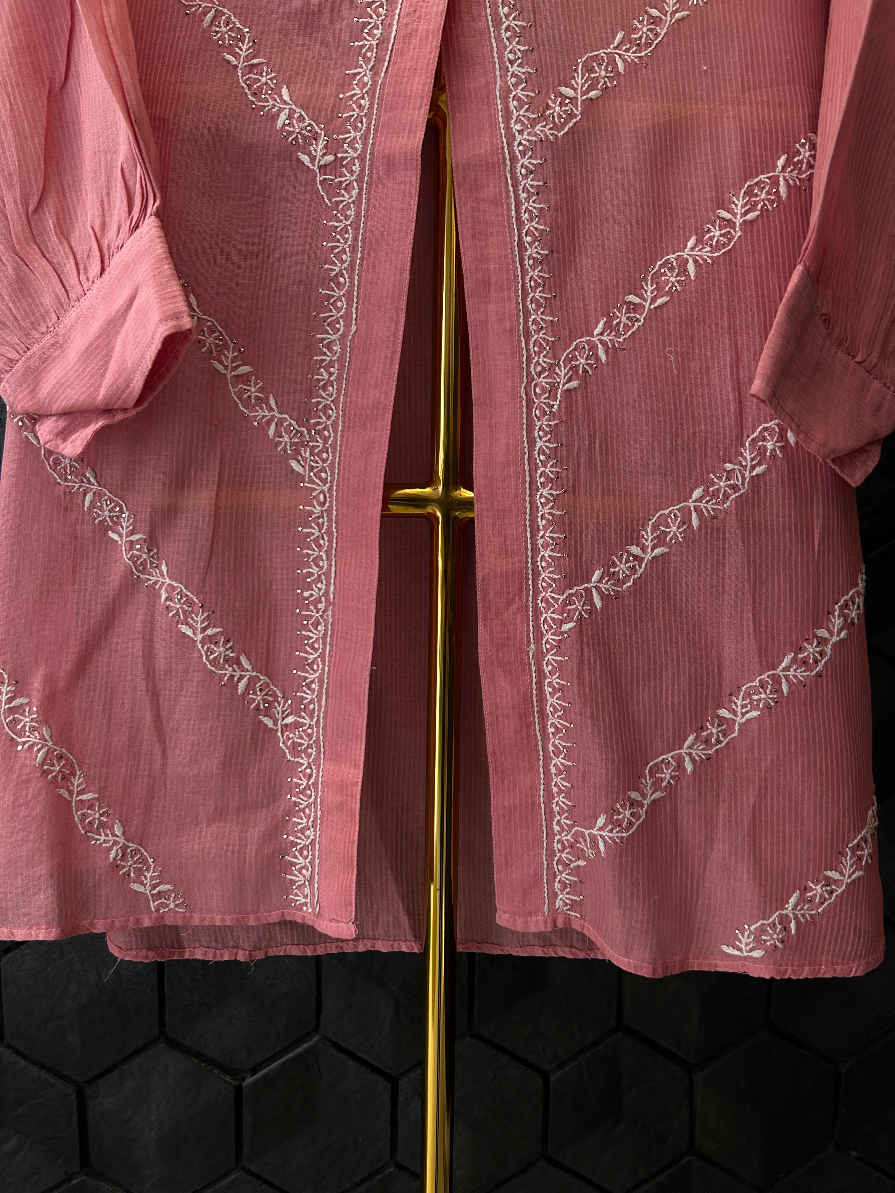 Brick Red Maheshwari Chanderi Chikankari Shirt