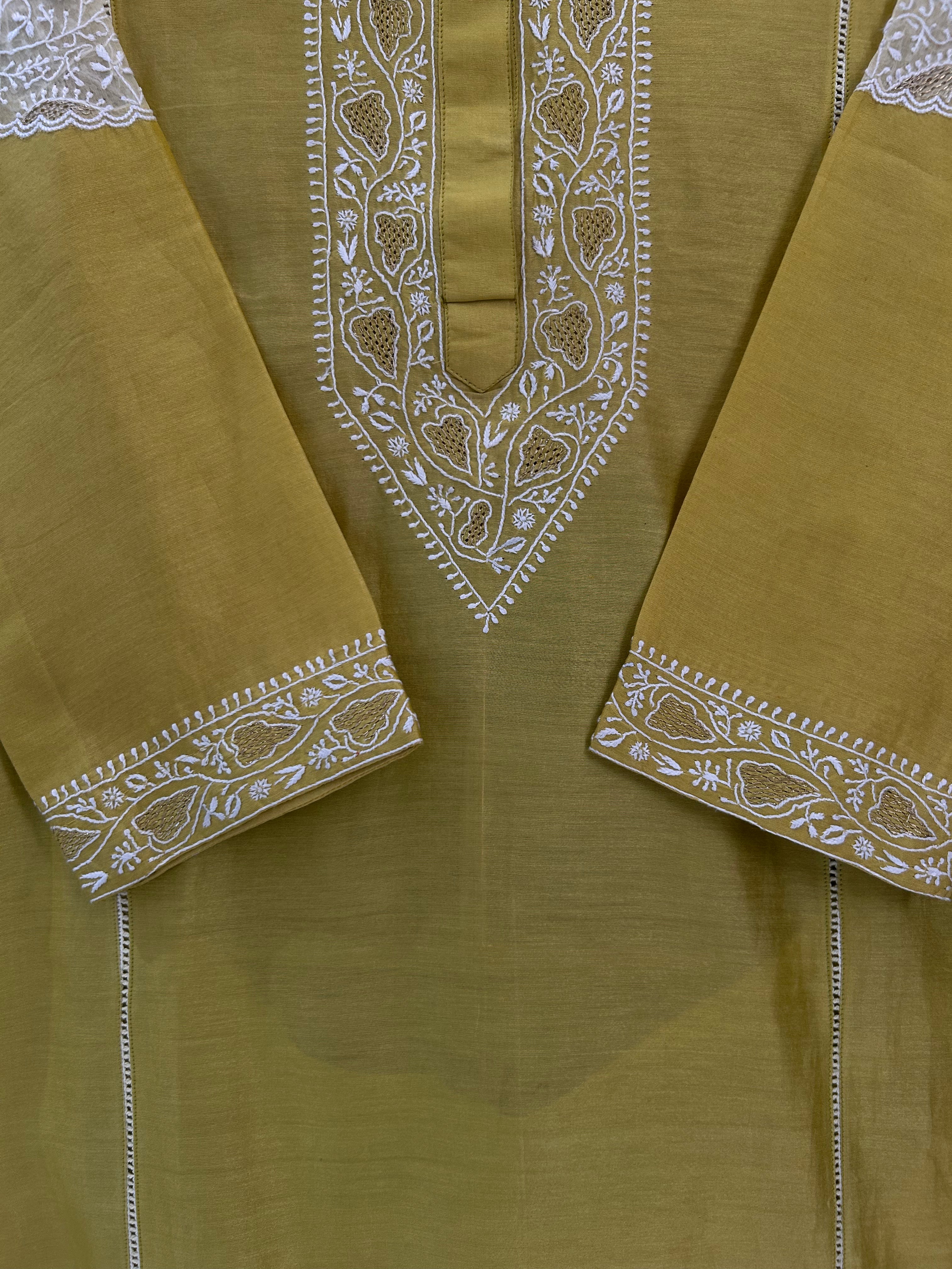 Lime Green Chanderi Chikankari Co-ord Set