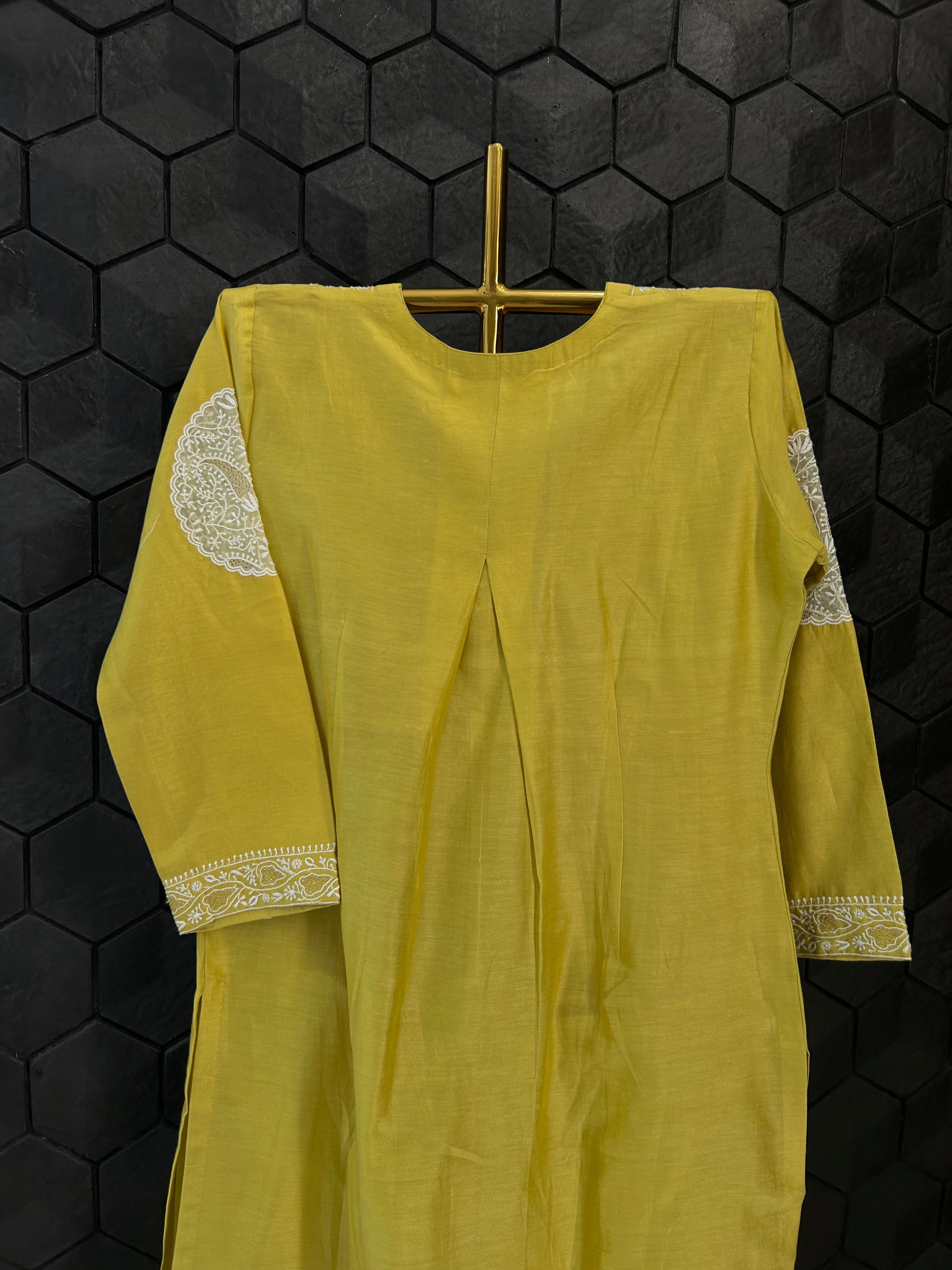 Lime Green Chanderi Chikankari Co-ord Set