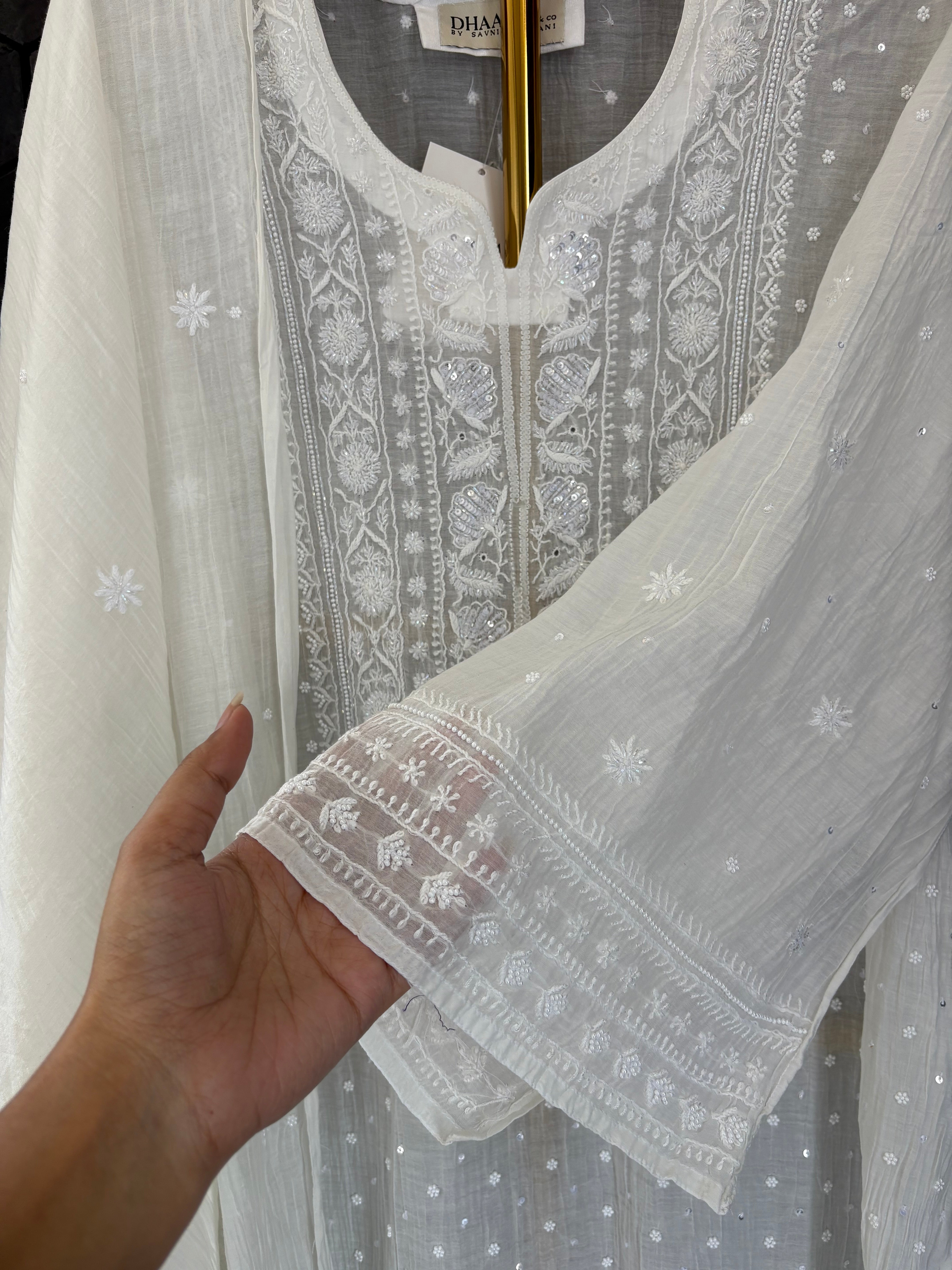 Ivory Mul Chanderi Chikankari Kurta Set