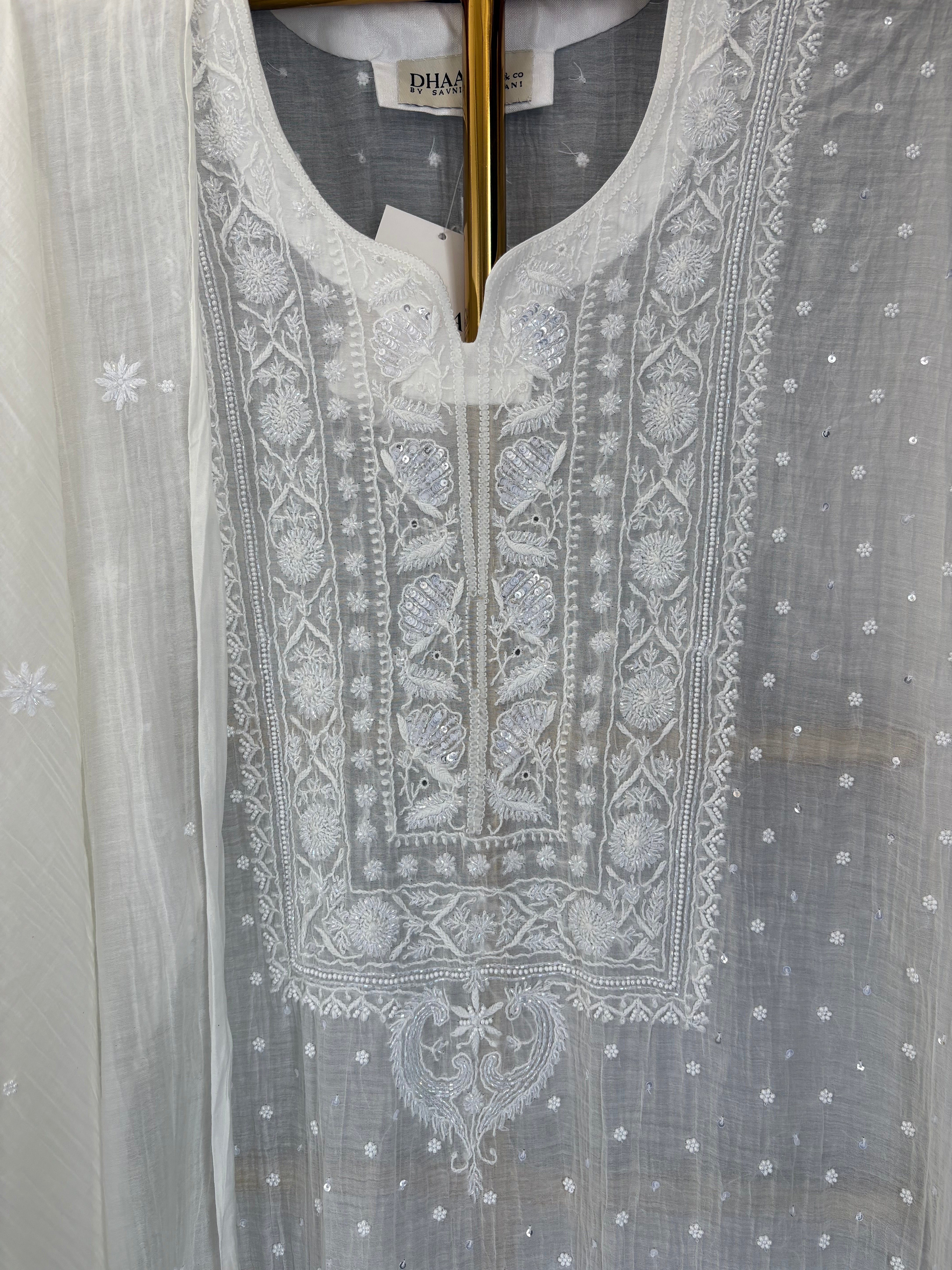 Ivory Mul Chanderi Chikankari Kurta Set