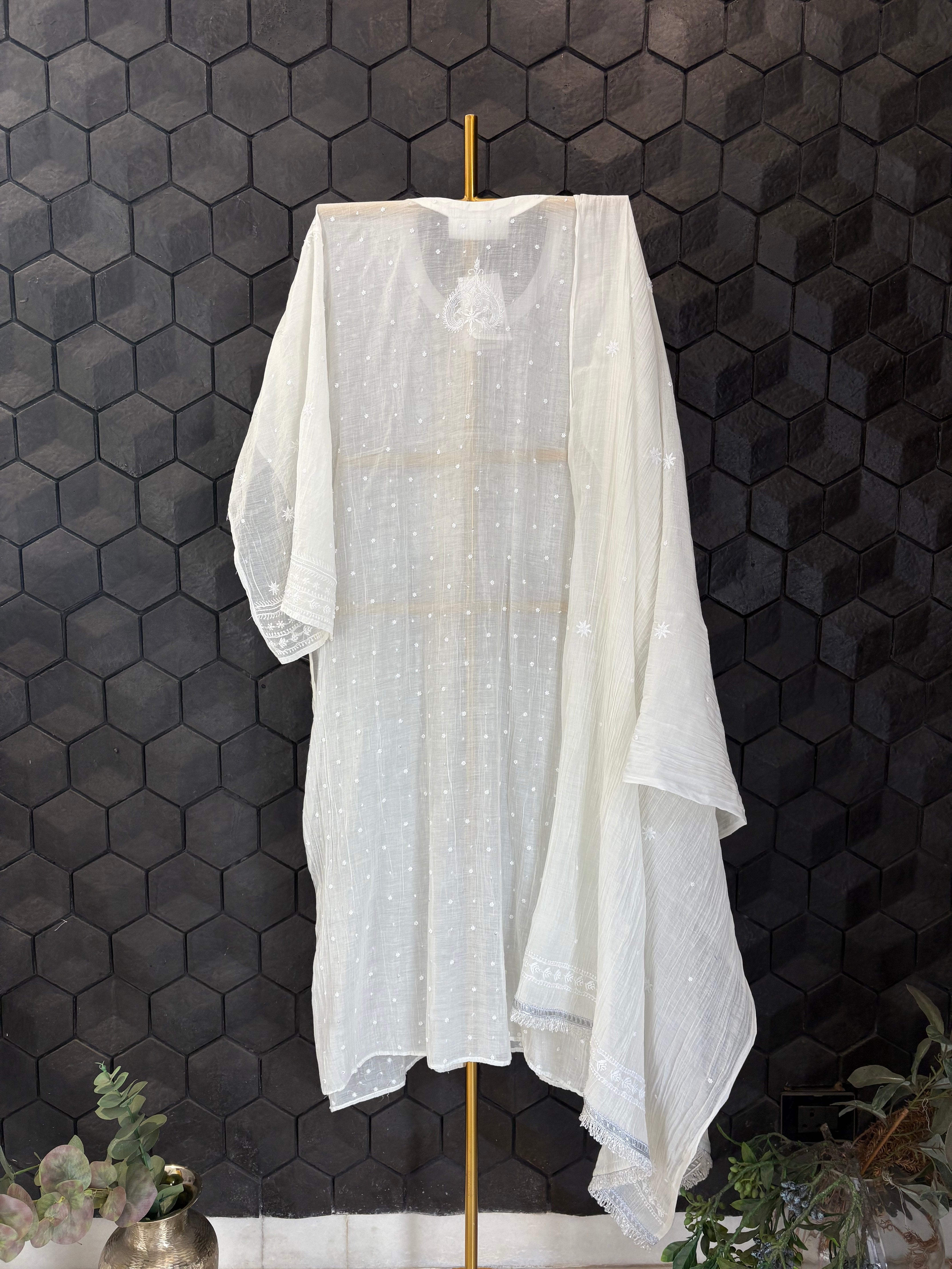 Ivory Mul Chanderi Chikankari Kurta Set