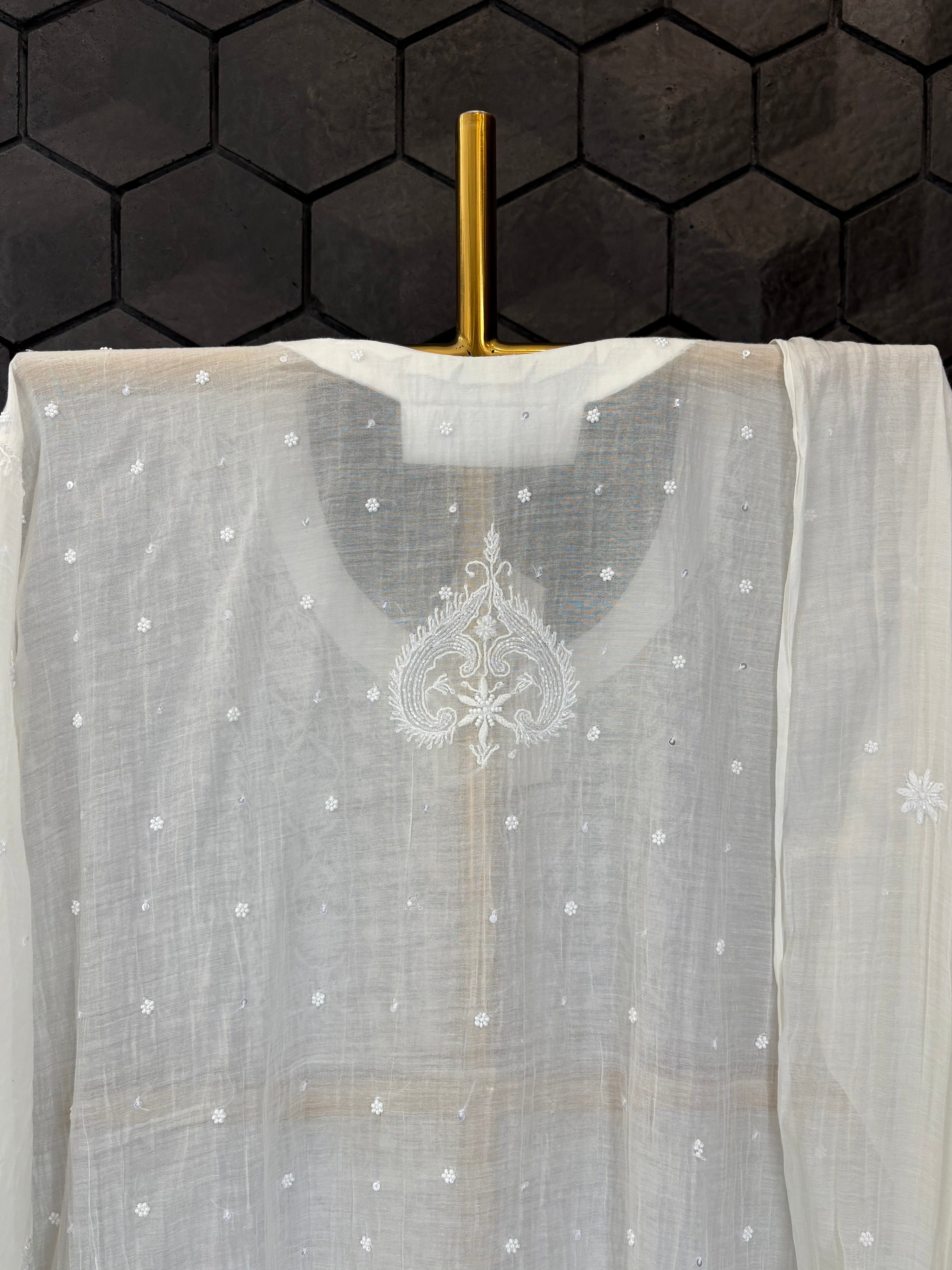 Ivory Mul Chanderi Chikankari Kurta Set